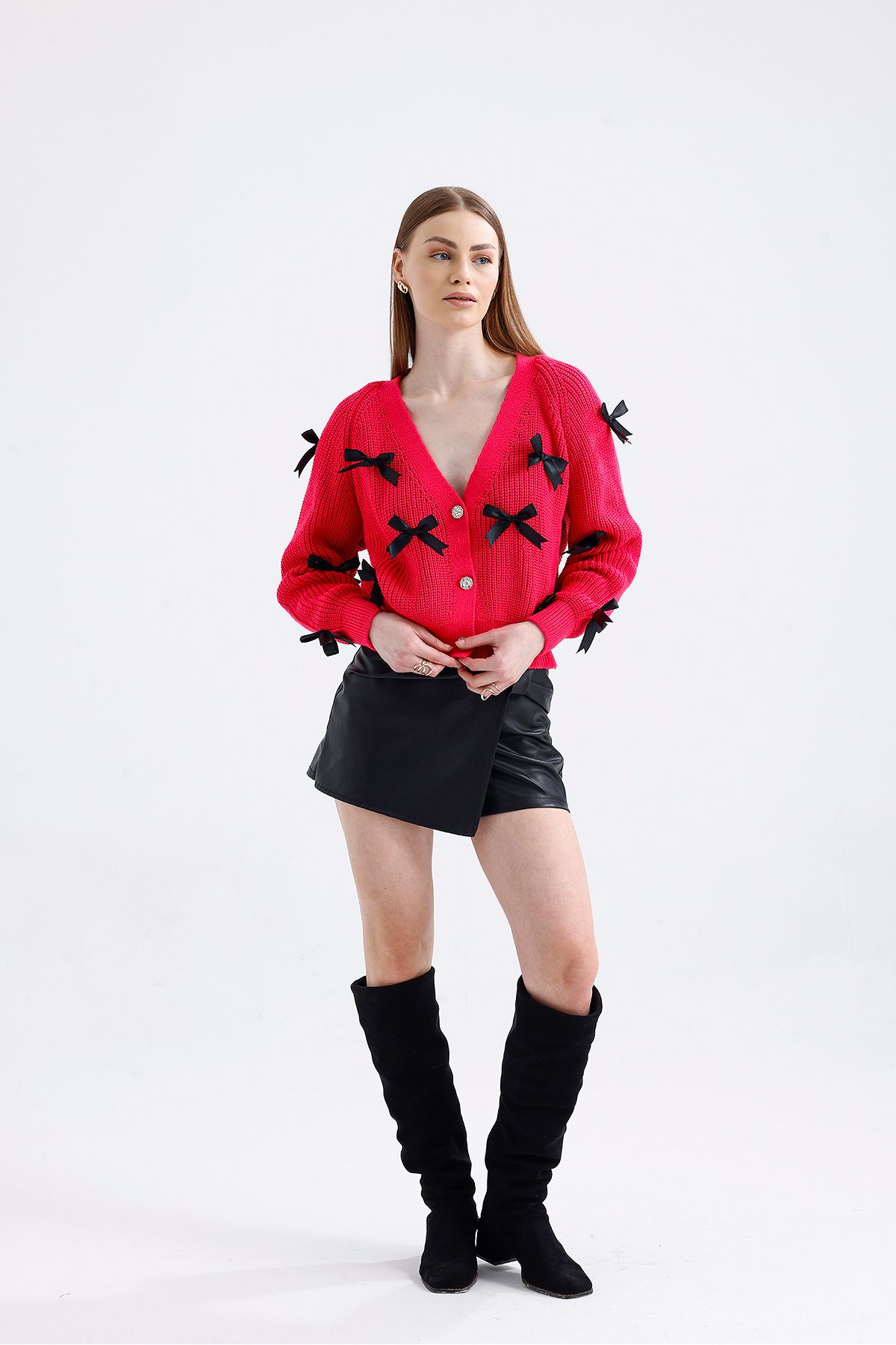 ikomteks-Knitwear Cardigan with Bow 3