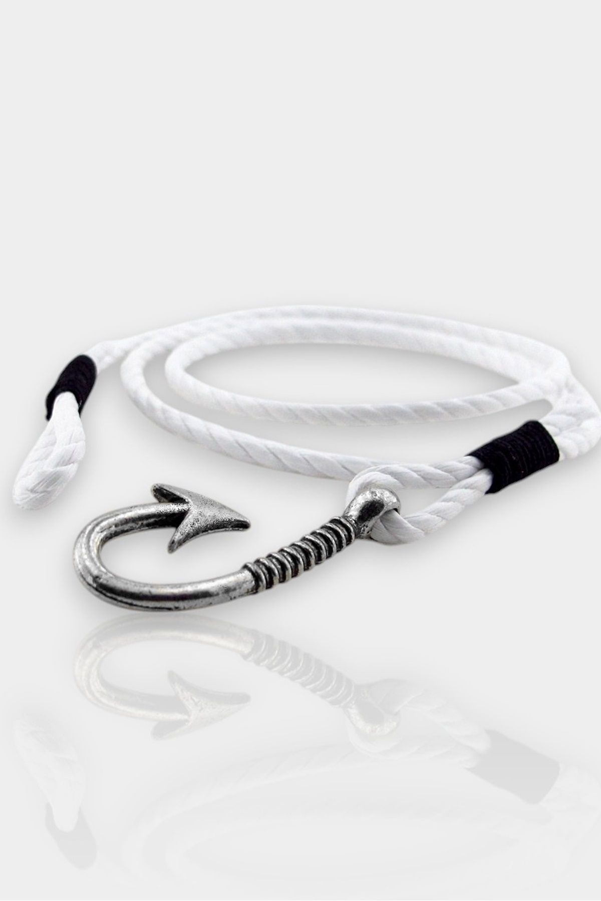 Solfera-Men's Bracelet - Fisherman Fishing Rod, White Rope, Black Tied, Three Rows M060E 3