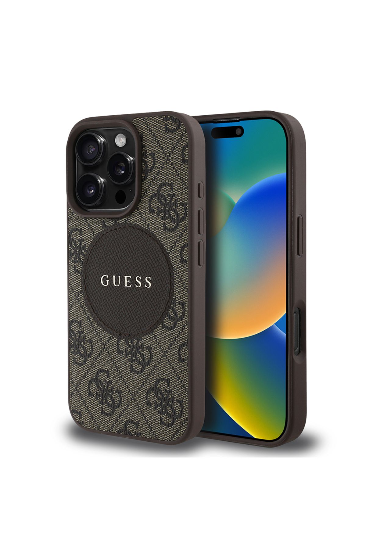 iPhone 16 Pro Guess Lisanslı Magsafe Uyumlu Circle Classic Kılıf - Kahverengi