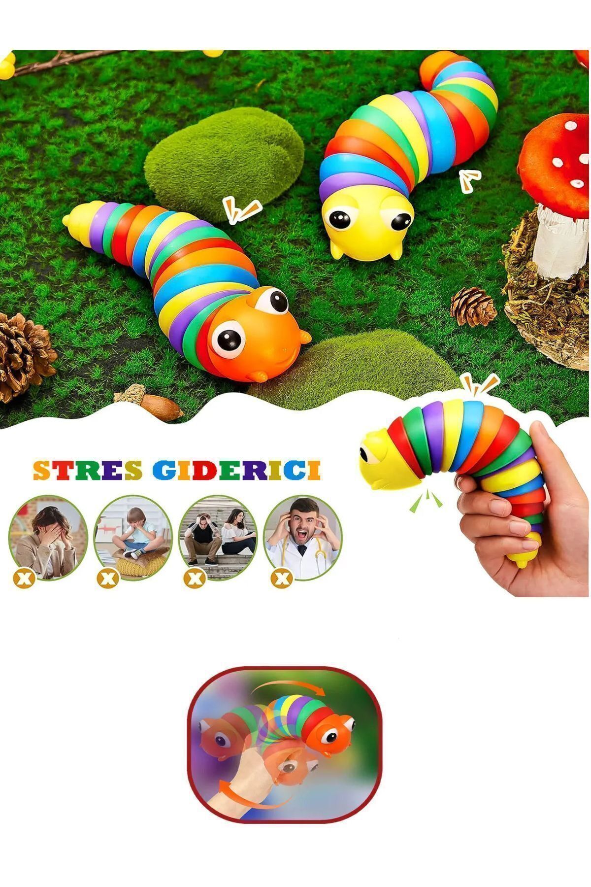 a v d a Söktak Eğlenceli Stres Ve Anksiyete Giderici Montessori Renkli Tırtıl Oyuncağı fotoğrafı 4 (önizleme)