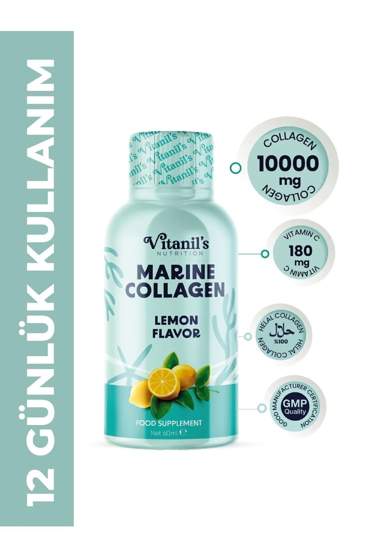 sivora MARINE COLLAGEN SHOT - 10.000mg - Vitamin C - Doğal Limon Aromalı 60ML*12