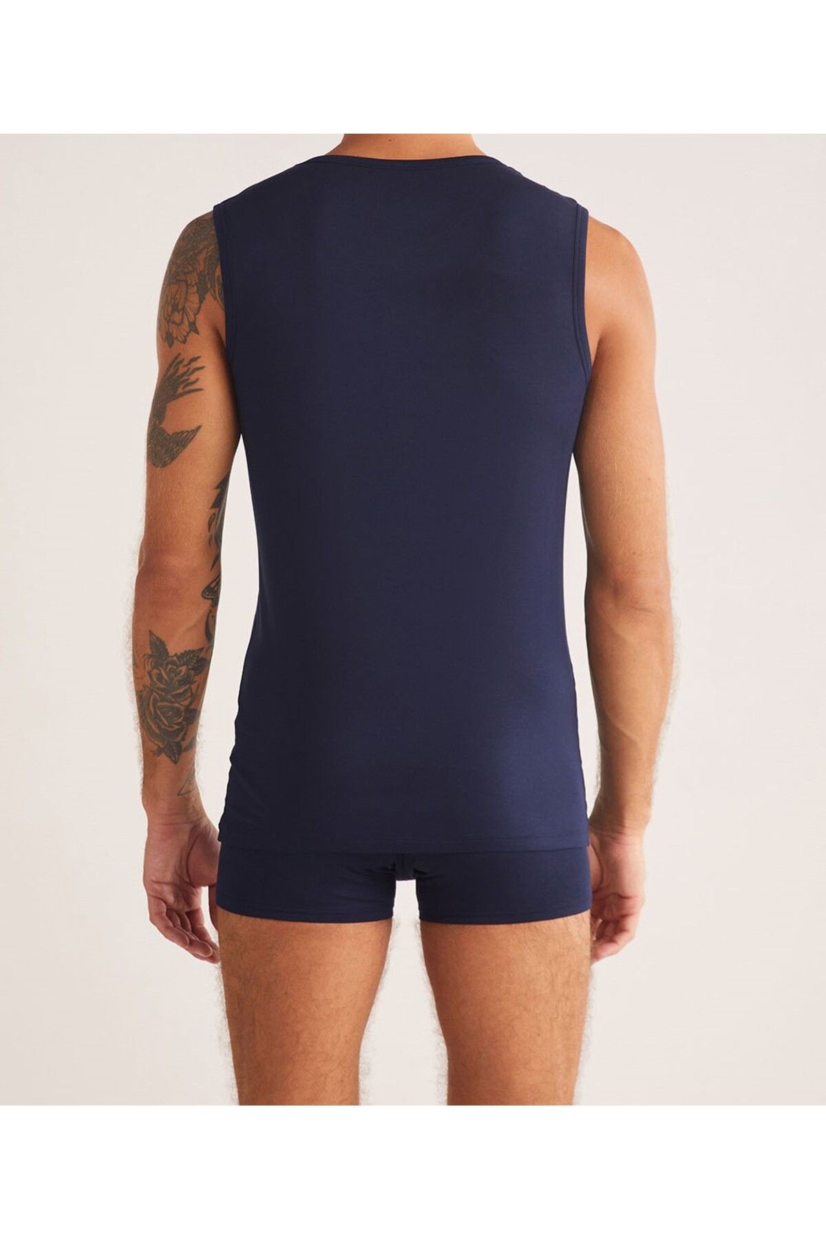 Kom-Tricou pentru bărbați, albastru bleumarin, cu gâtul turn, din 2 piese - Micro Modal KQ.OFAB.1K.M1.K3 4