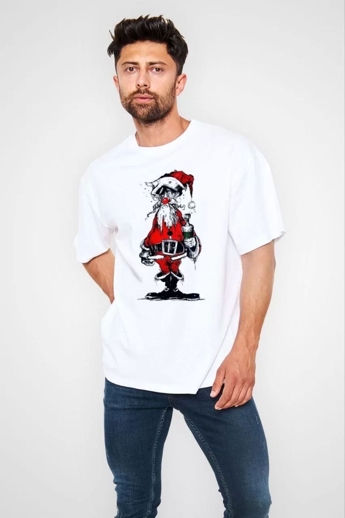 CVS Unisex Bisiklet Yaka Baskılı Oversize T-Shirt - Beyaz