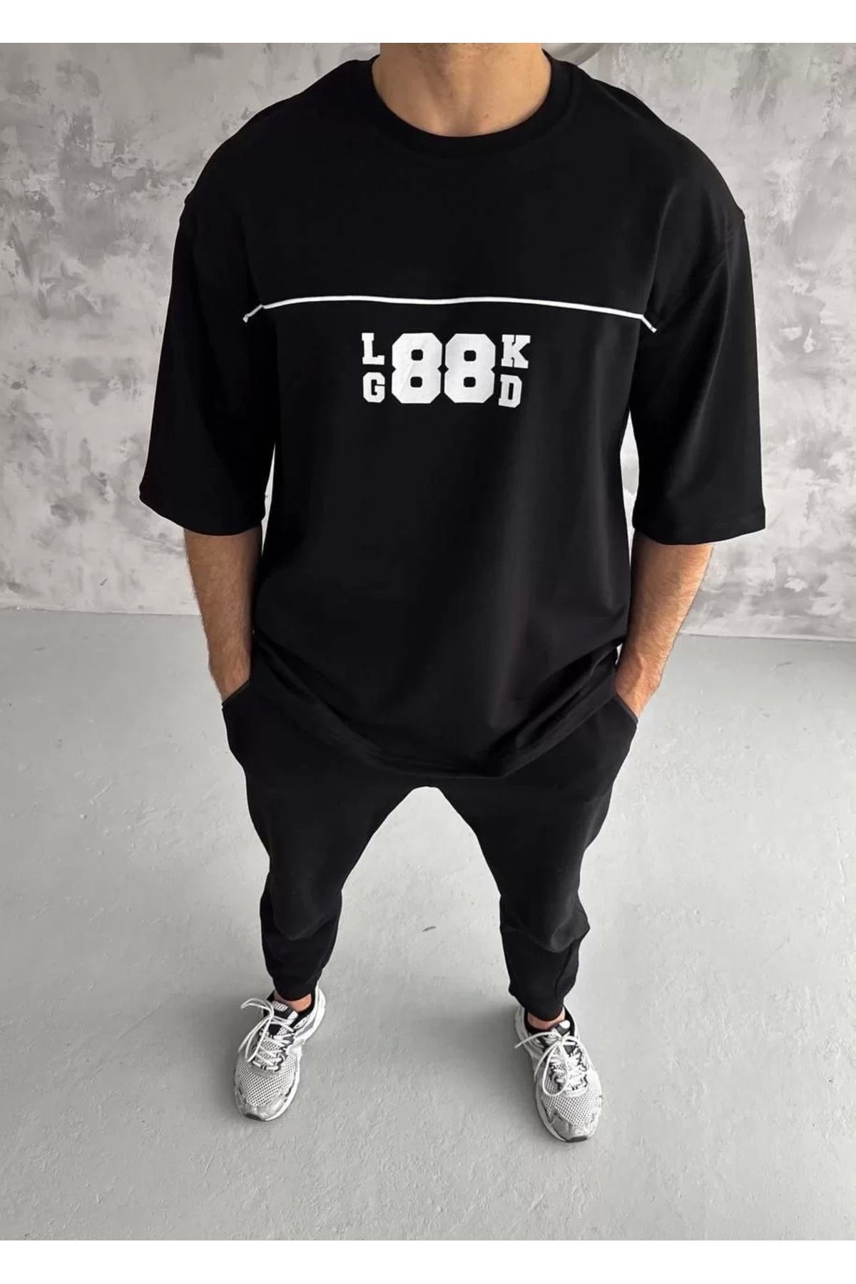 CVS Unisex Bisiklet Yaka Baskılı Oversize T-Shirt - Siyah