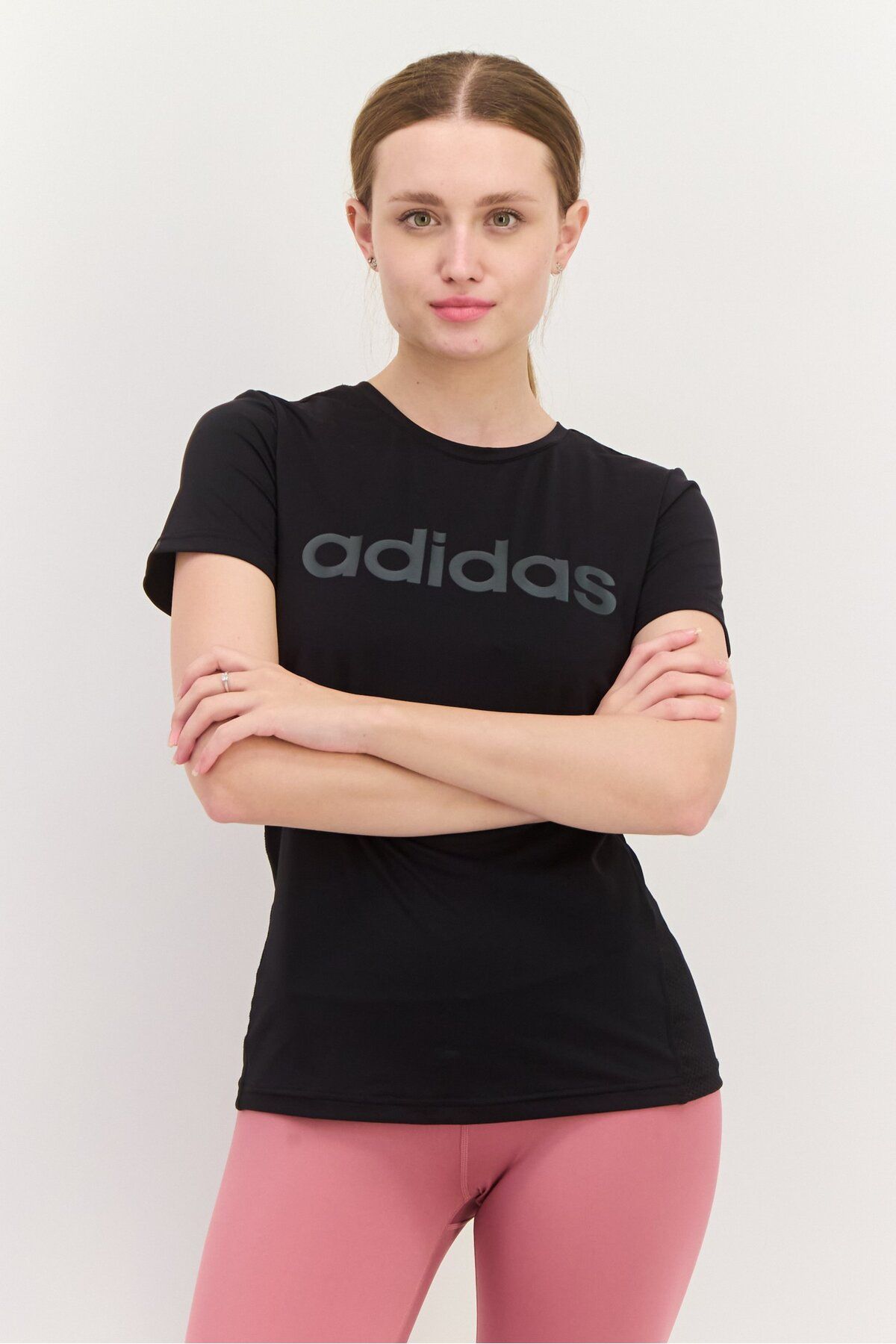 adidas-Women Sportswear Fit Short Sleeves Running Top, Black 1