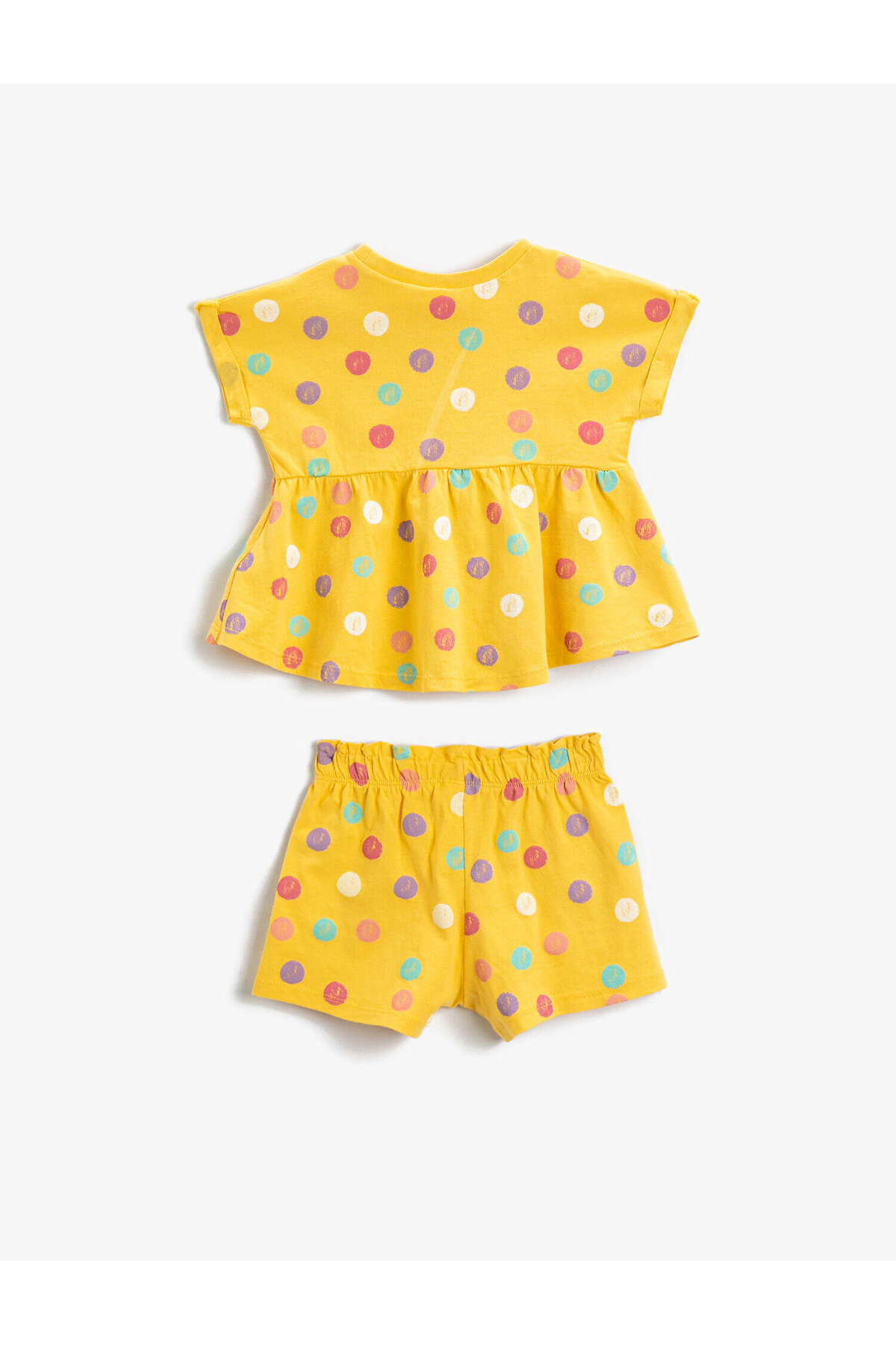 Koton Puantiye Baskılı Fırfırlı Tişört Şort Set Pamuklu fotoğrafı 2 (önizleme)