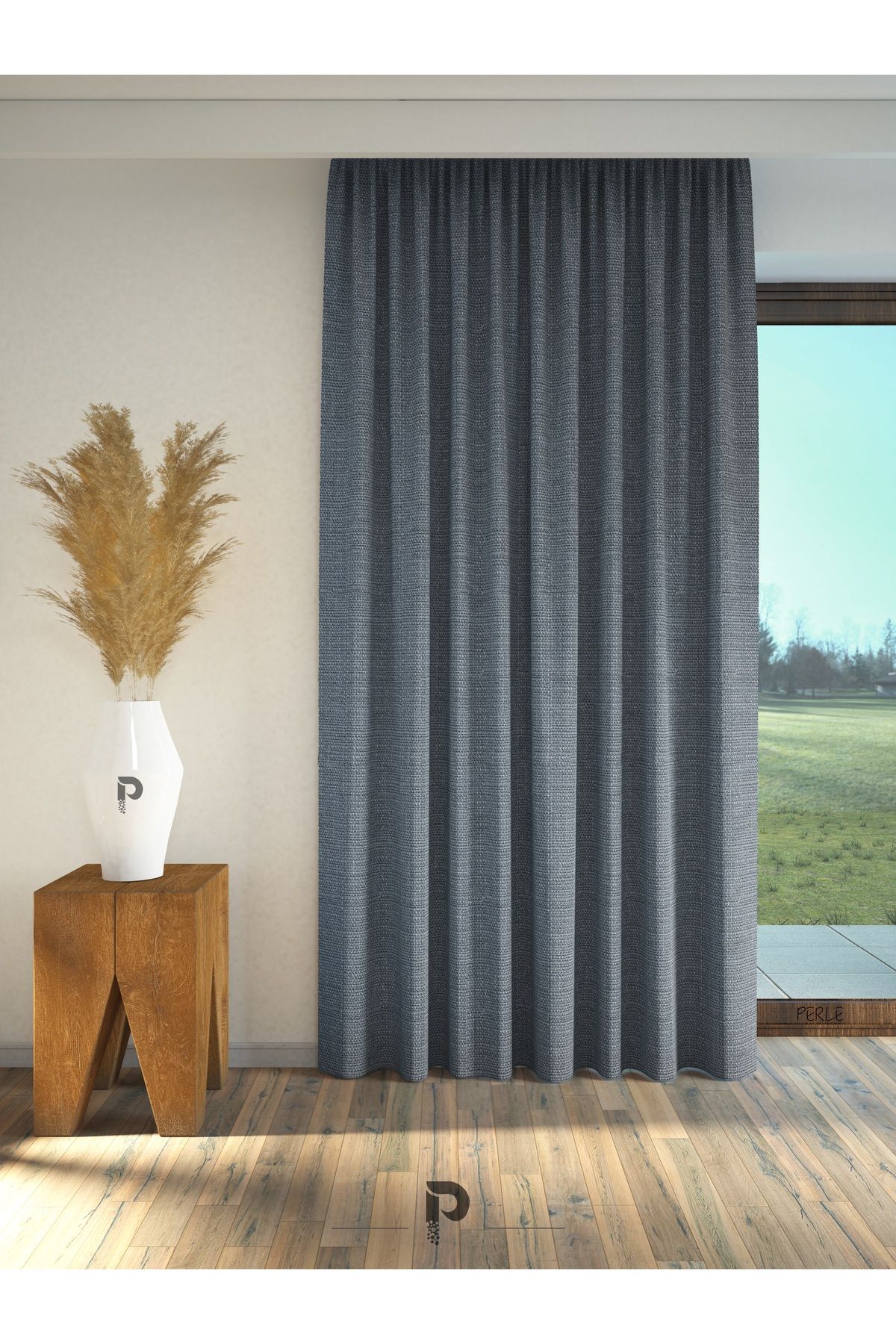 Perle-Dark Indigo Linen Extraphore Background Curtain - Drawstring 2