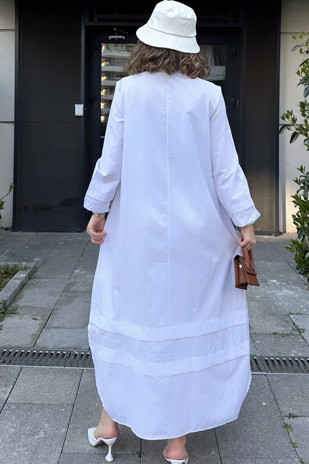 NEW LAVİVA-White Layered Fabric High Neck Long Dress - Elastic Balloon Sleeve and Skirt 6