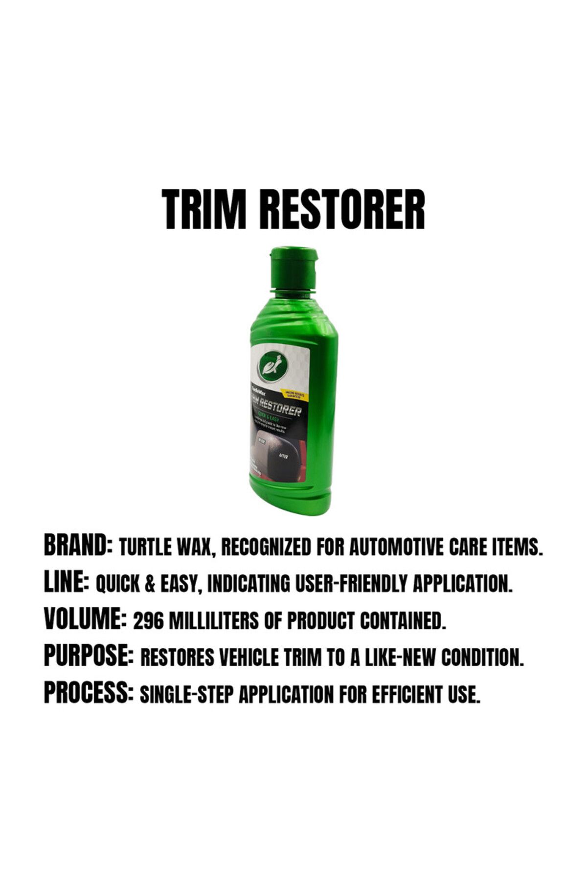 Turtle Wax-Car Trim Restorer 296ml, Age-Reversing Technology, Shines Dull Plastic Like New - Turtle Wax 4