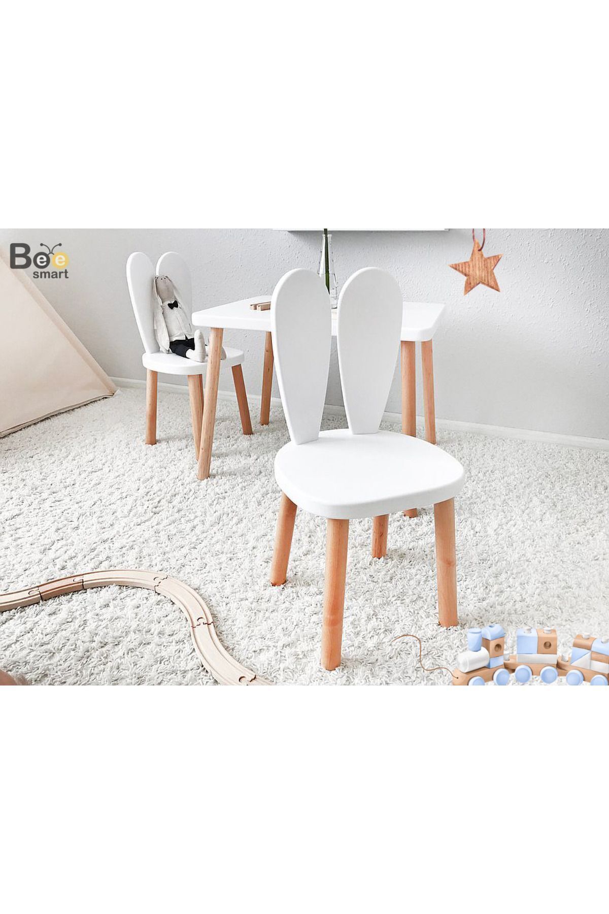Bee Smart Ahşap Montessori Aktivite Masası Sandalyesi, Bunny Masa Sandalye fotoğrafı 2 (önizleme)