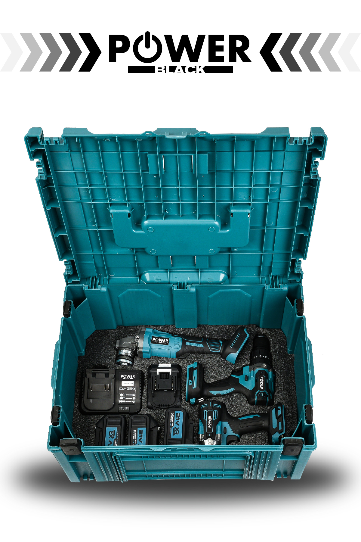 POWER BLACK Süper 6 Lı Set Dekupajlı 4 Bataryalı Sandık Çantalı