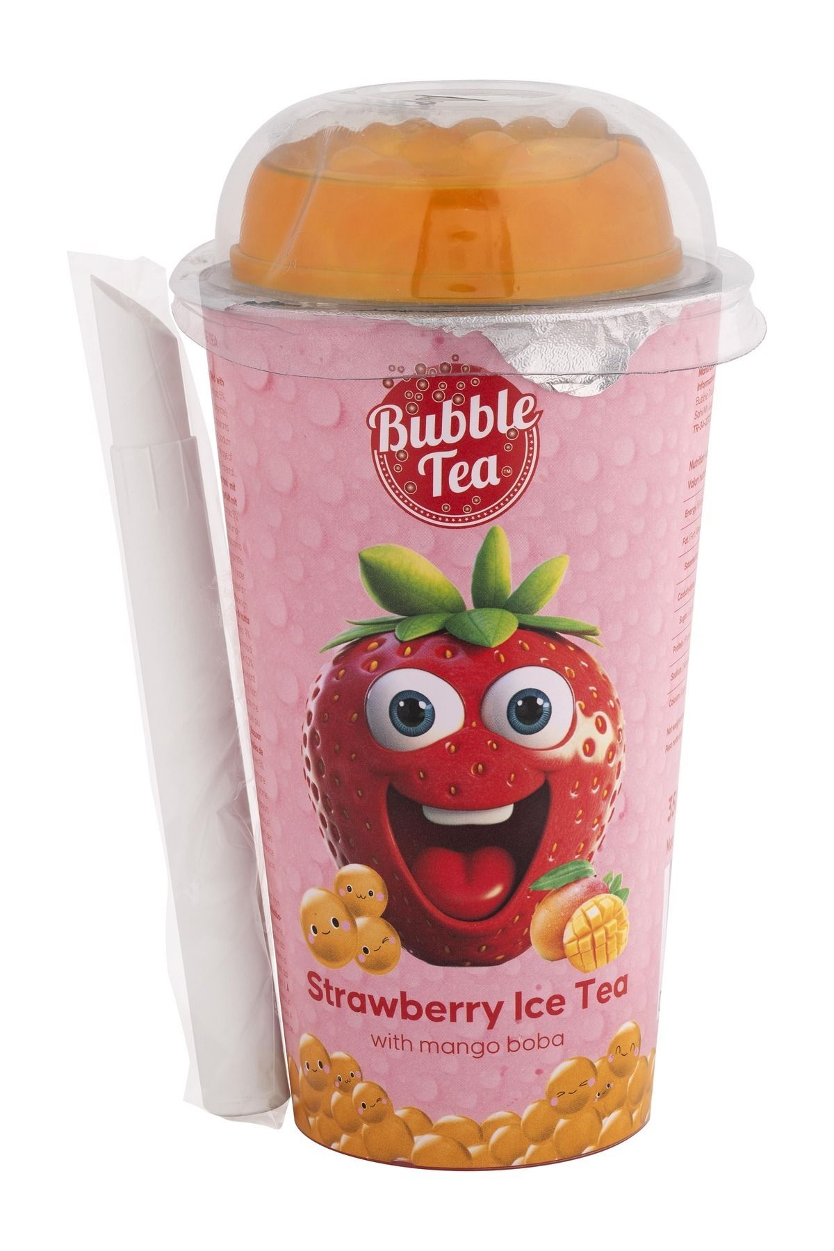 Bubble Tea | 350 mL Çilek ve Yeşil Çay Aromalı İçecek ile Mango Aromalı Boba
