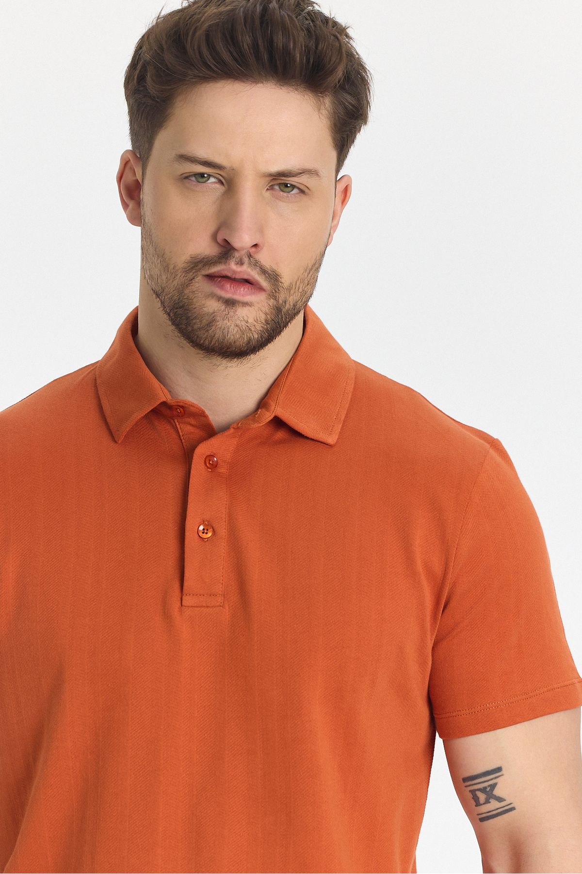 Frappoli-Luceroo Men's Orange 100% Cotton Non-Shrink Fabric Slim Fit Slim Fit Polo Neck T-Shirt 1