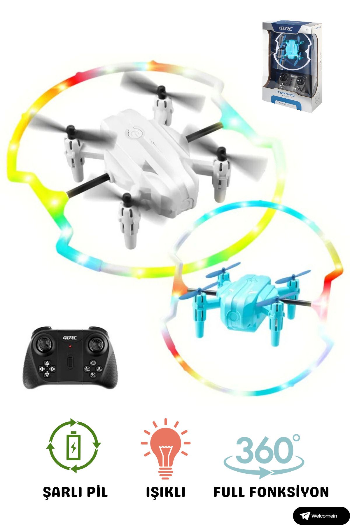 welcomein 360° Derece Akrobat Drone Şarjlı Led Işıklı Full Fonksiyon Hareket 2.4 GHz Uzaktan Kumandalı