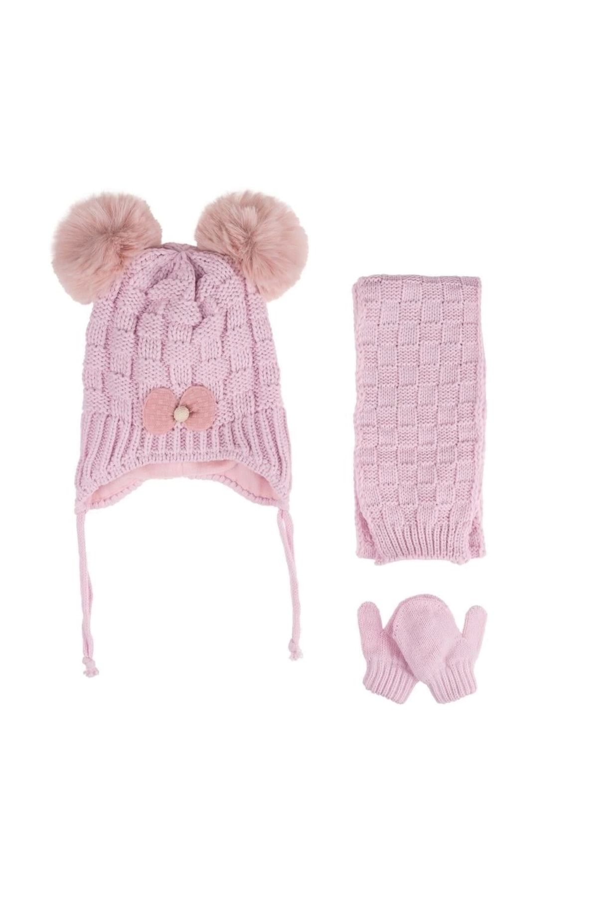 Genel Markalar Kitti Bebe Kız Atkı Bere Eldiven (0-18 Ay) K24150-04 Soft Pembe