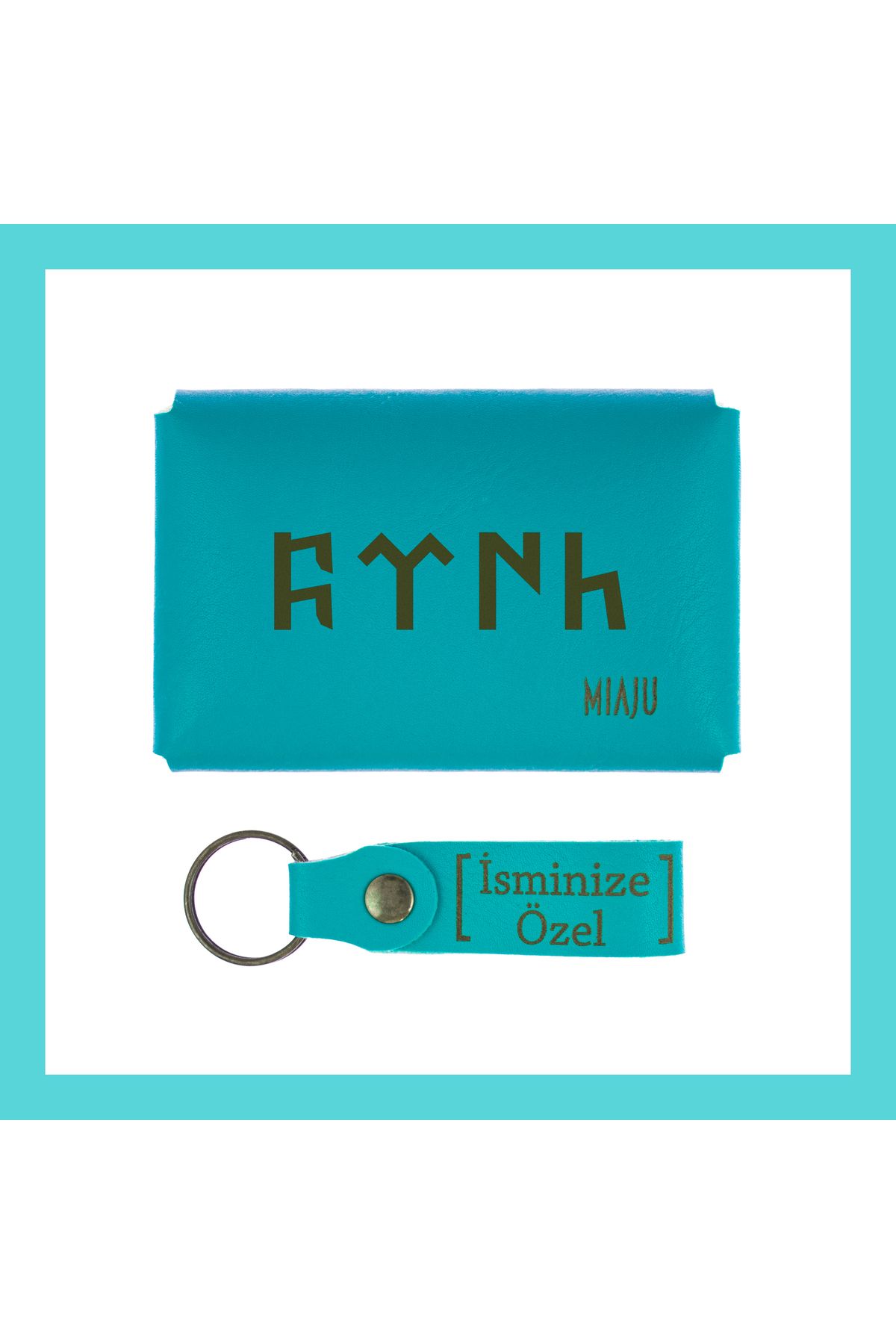 Miaju-Dark Turquoise, Custom Wallet & Keychain Set Crafted with Gokturk Alphabet for Fall in Love with History 3