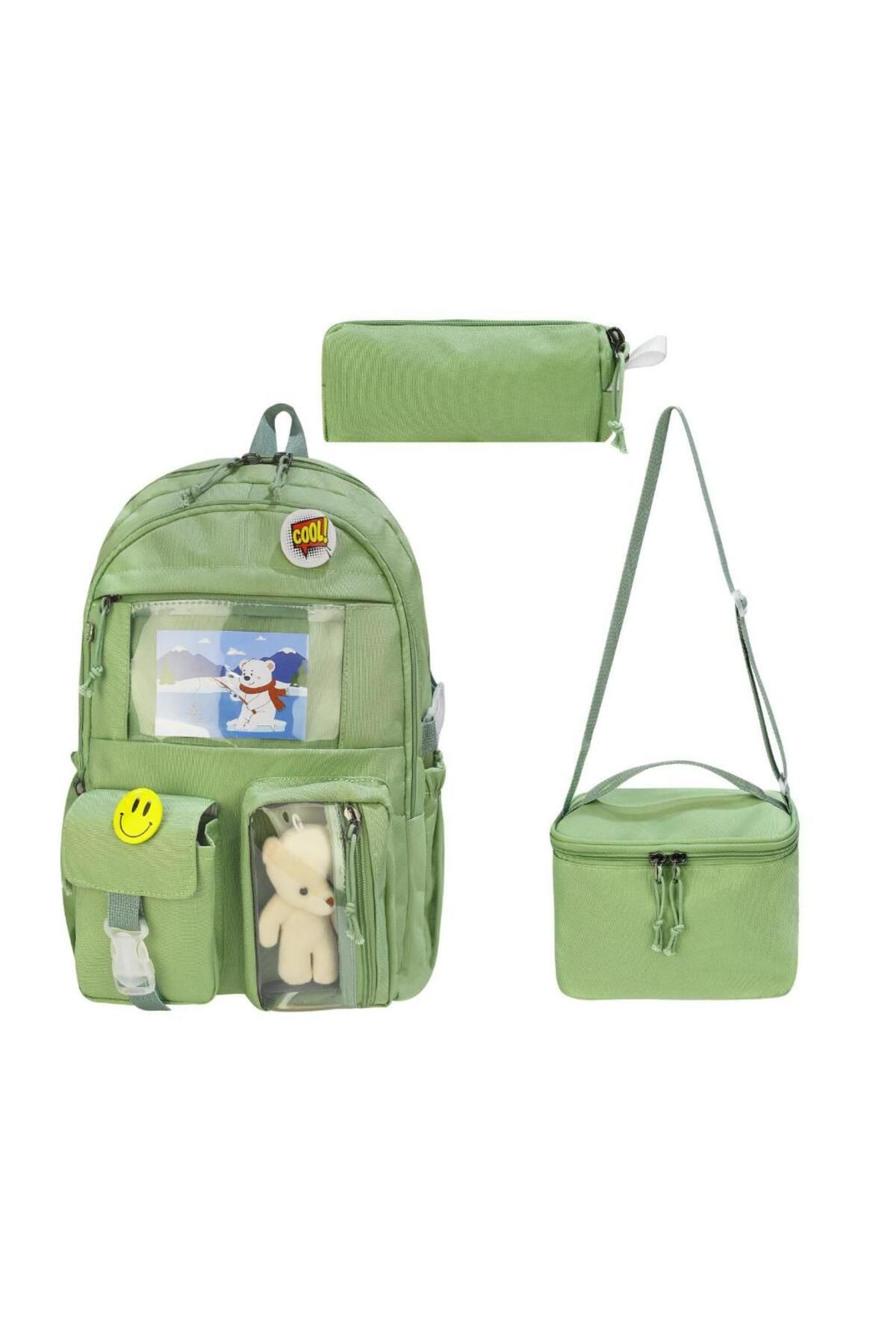 Baginn Geantă Pentru Școală Primară Set De 3 Cutii De Prânz Suport Stilou 42*30 Cm Breloc Și Insignă Cadou Femeie - One Size