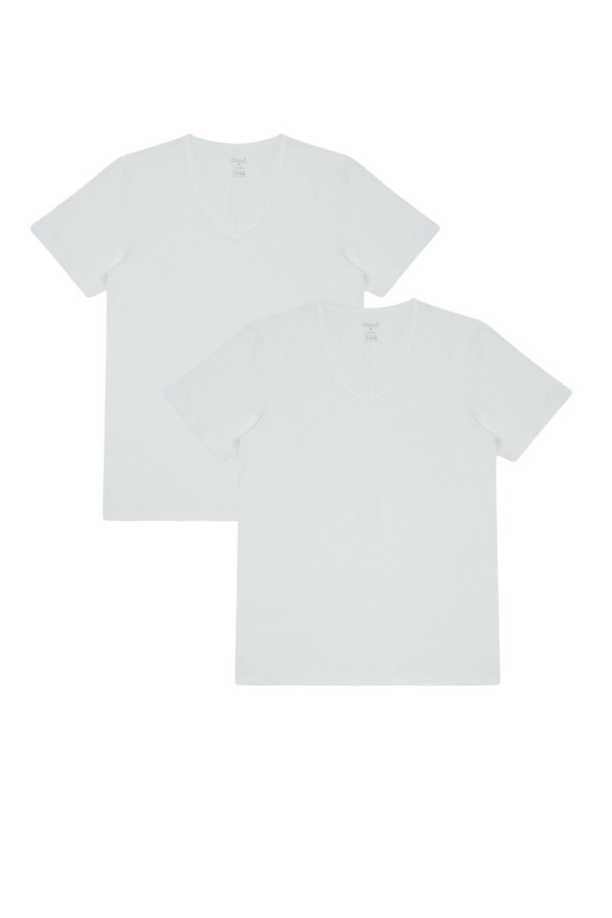 Kom-Men's White 100% Cotton V-Neck 2-Piece T-Shirt Kq.Oenrtsh.1K.M1.K2 1