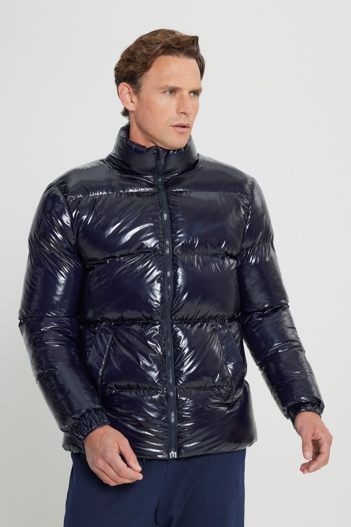 کاپشن آبی مردانه AC Co Classics كاپشن پافر بدون كلاه براق مدل standard fit AC&Co / Altınyıldız Classics