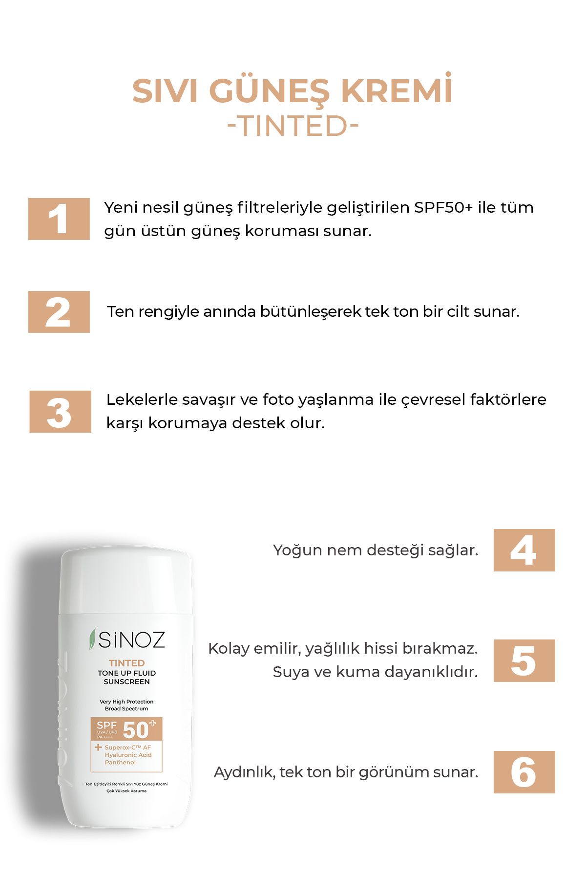 ضد آفتاب مایع صورت با SPF50+ - فرمول هیبریدی با فیلترهای ضد آفتاب نسل جدید 50 میلی لیتر PA++++ Sinoz