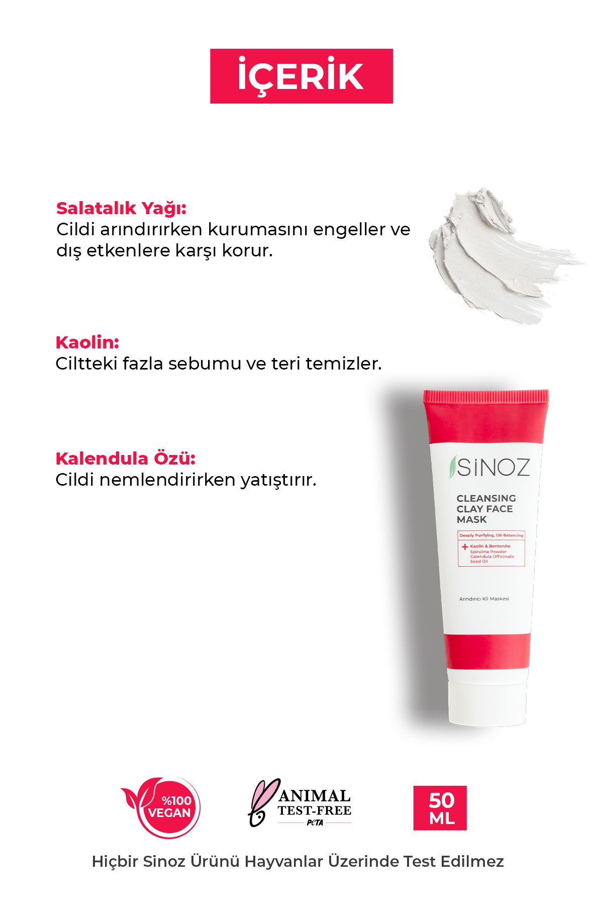 SİNOZ-Anti-Akne- und Mitesser-Reinigungs-Gesichtspflege-Tonmaske 50 ml für jede Haut 3