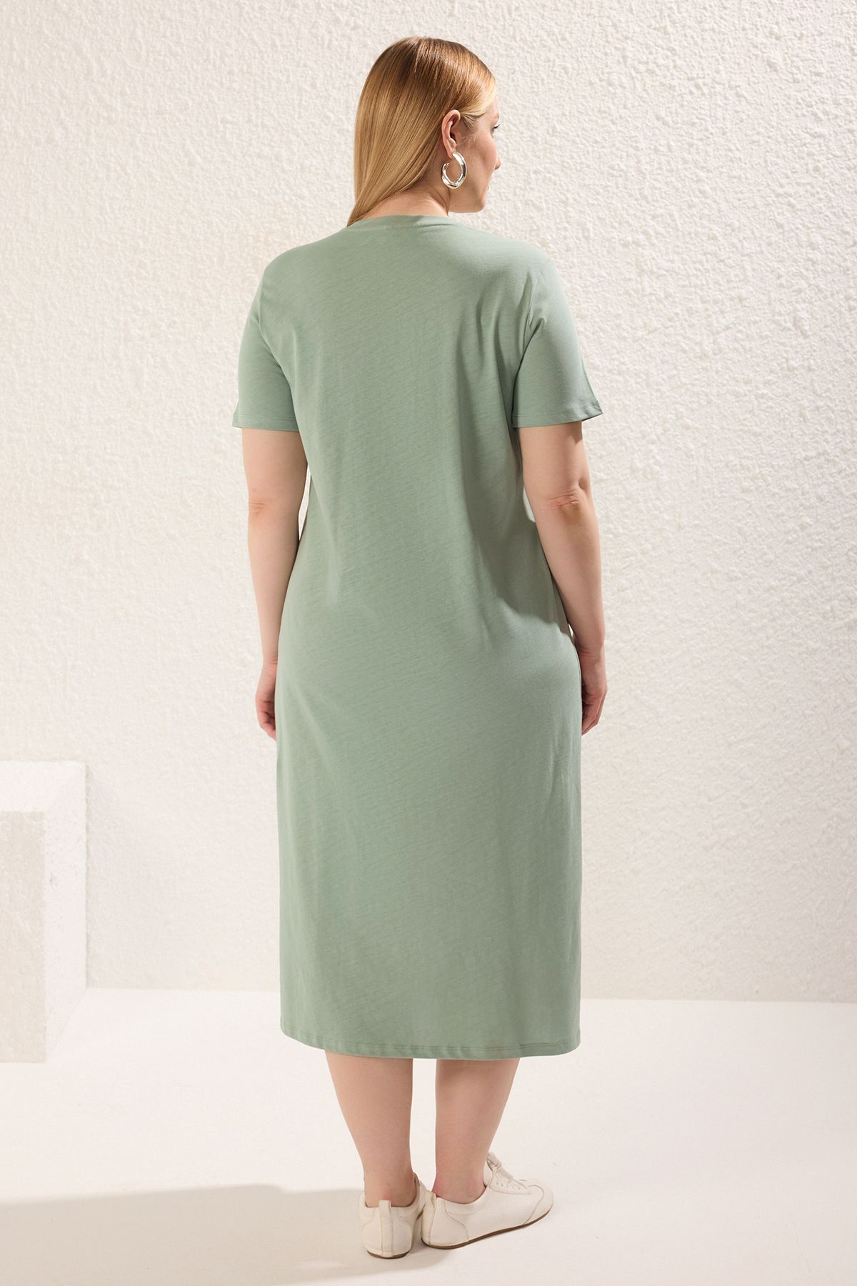 Trendyol Curve-Μέντα Μονό Ζέρσεϊ Πλεκτό Φόρεμα Plus Size 5
