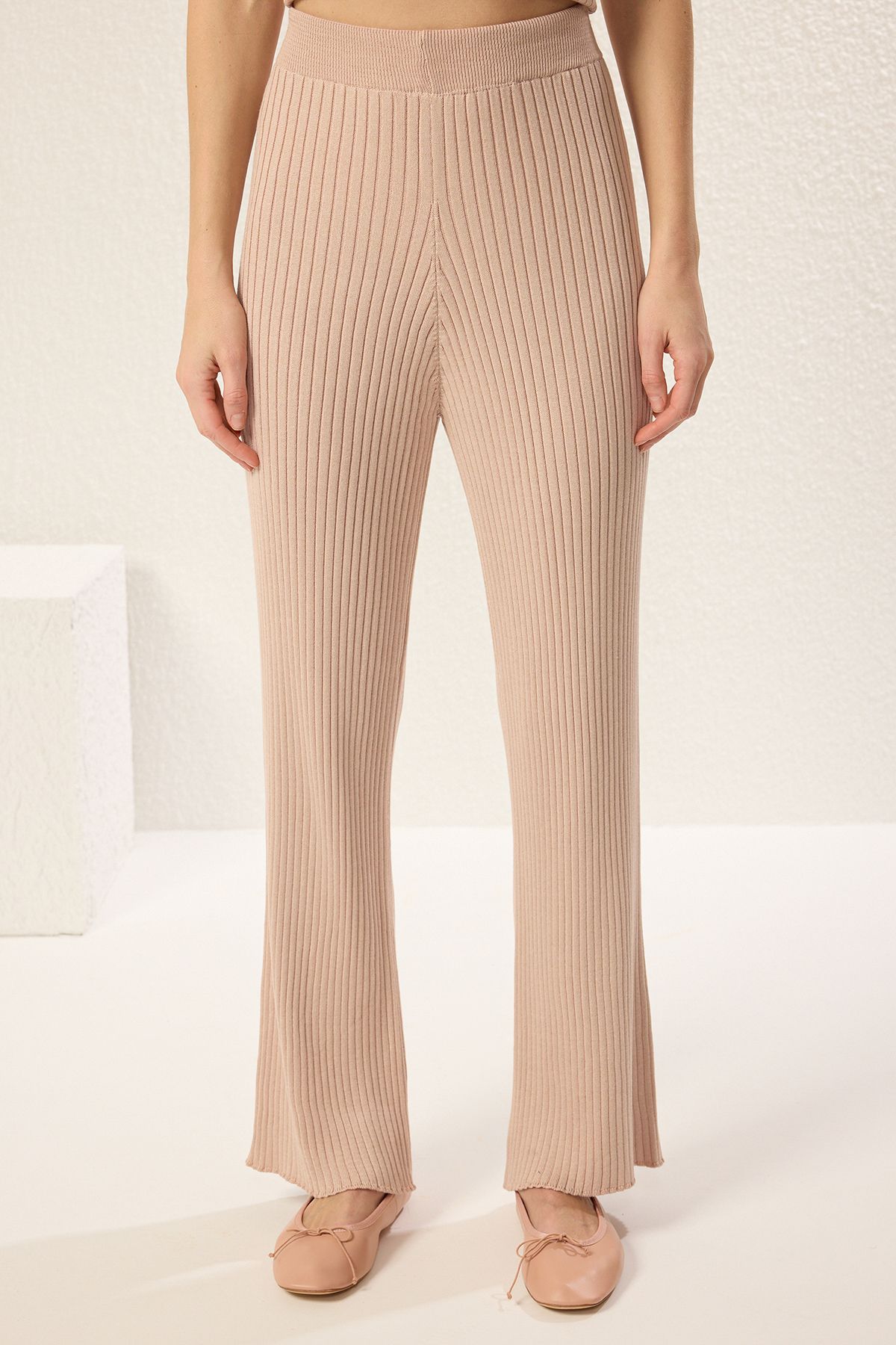 Trendyol Collection-Powder Corded Crew Neck Blouse-Pants Bottom-Top Suit Twoss25Au00071 5