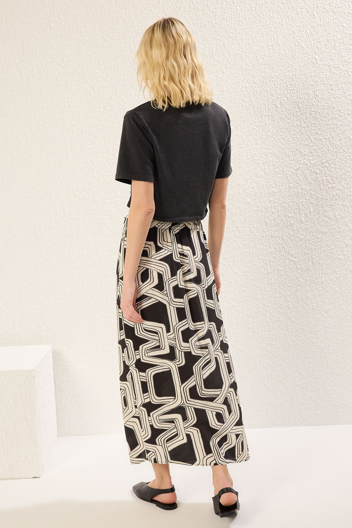 Trendyol Collection-Cotton Midi Skirt - Split Detail, Multicolor Pattern Twoss25Et00119 5