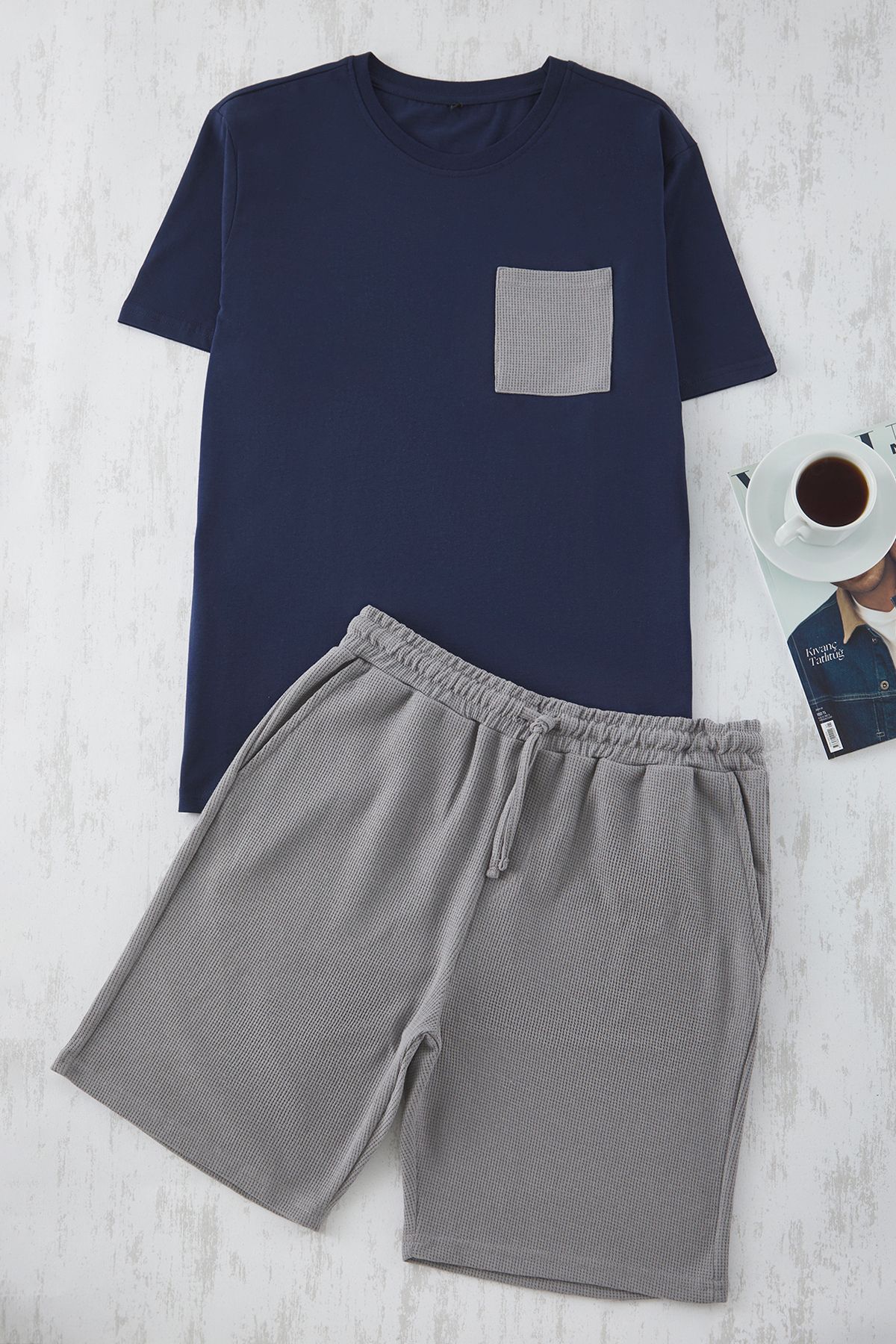 Trendyol Collection-Темно-синій сірий піжамний комплект Orme Regular Fit з текстурованим сортуванням TMNSS25PT00021 5