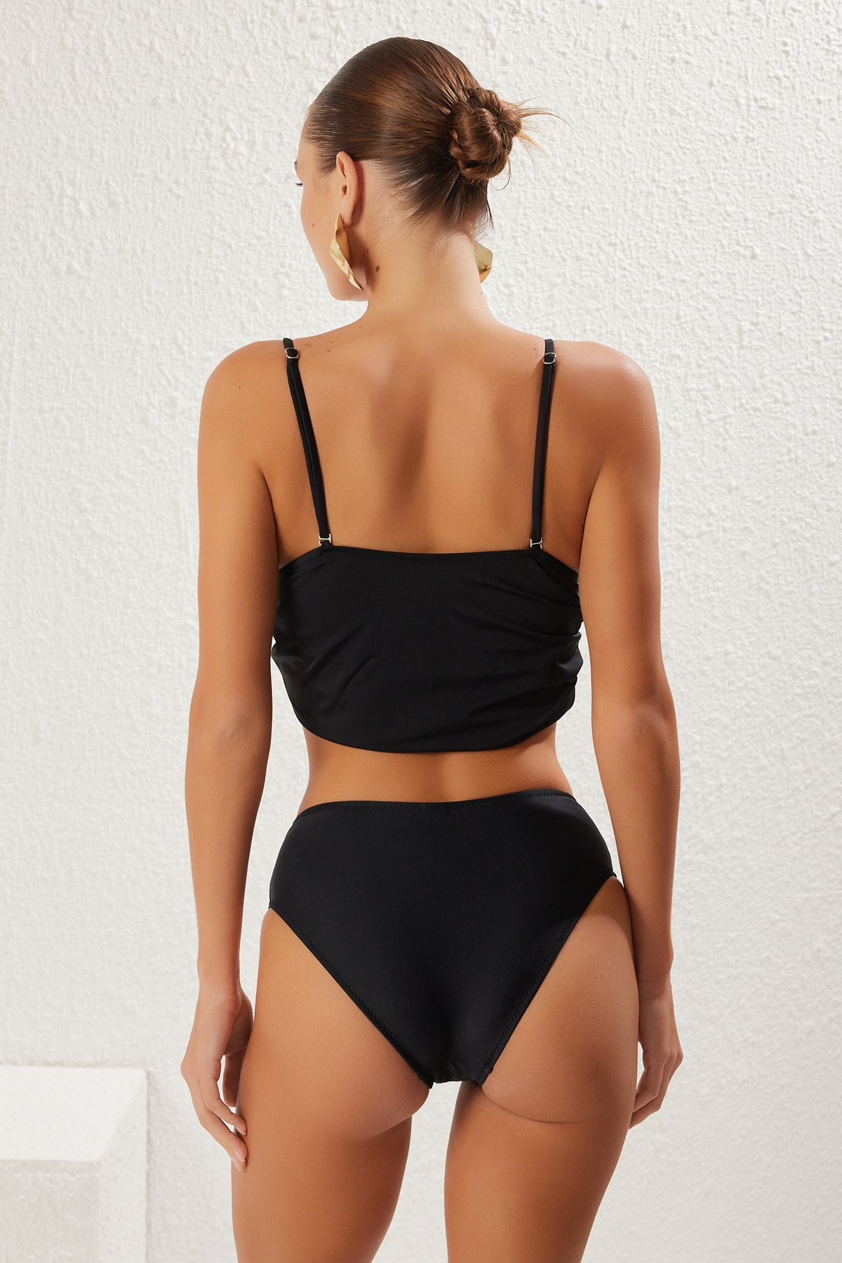 Trendyol Collection-Μαύρο ψηλόμεσο ντραπέ κανονικό μπικίνι κάτω TBESS25BA00030 5
