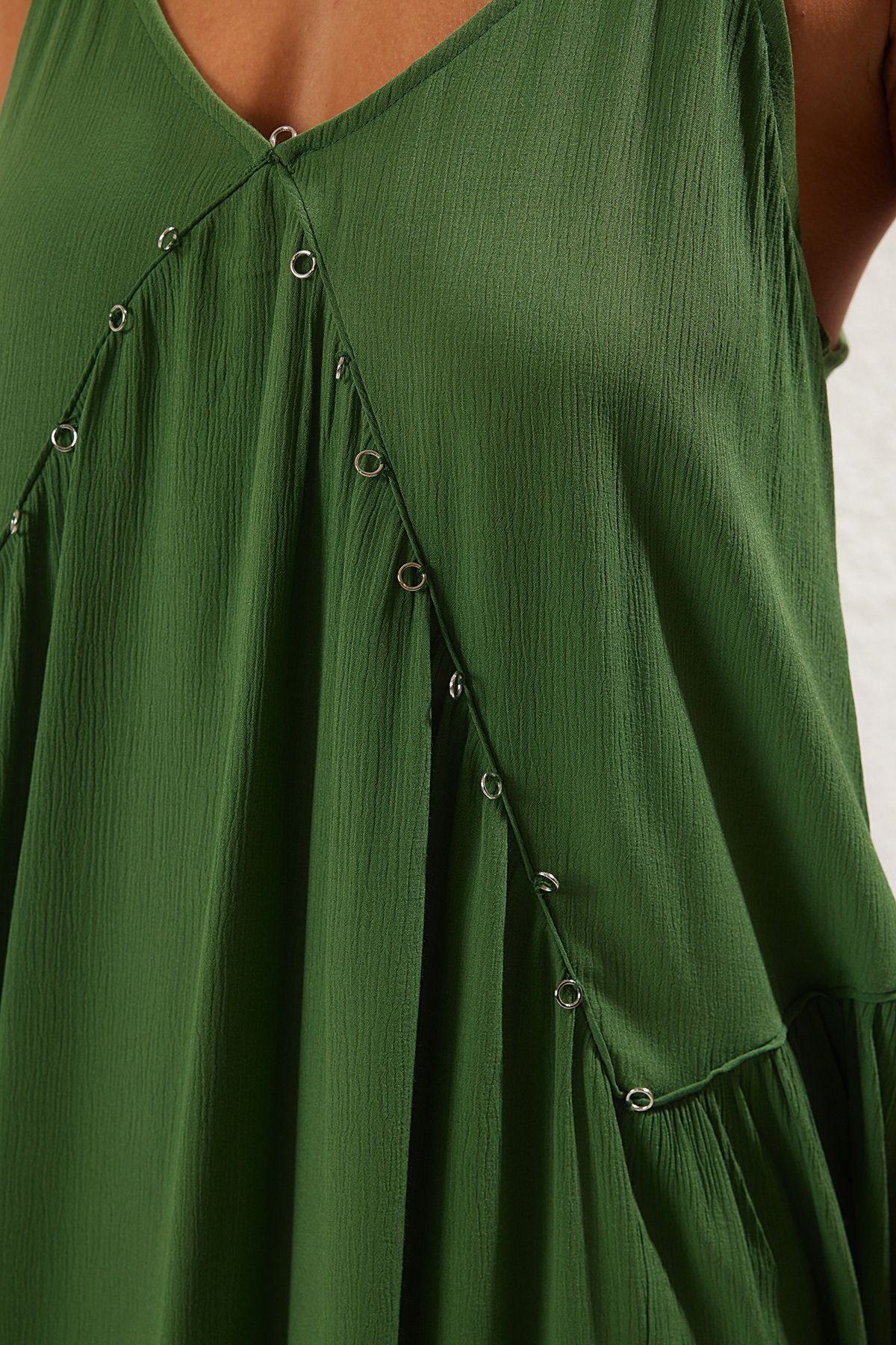 Trendyol Collection-Πράσινο Maxi υφαντό φόρεμα παραλίας με αξεσουάρ TBESS25EL00060 4