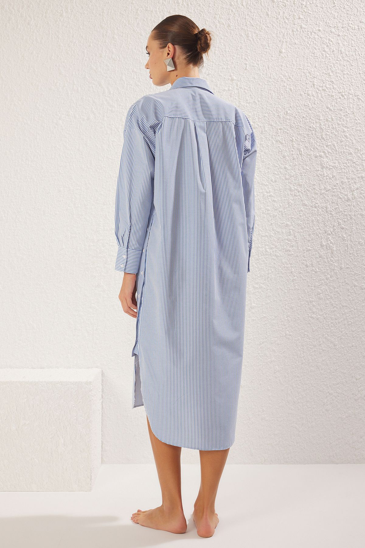Trendyol Collection-Modro-vícebarevné šaty v hladkém střihu Maxi tkaný proužek 49 % Polyester, 48 % Bavlna, 3 % Elastan 5