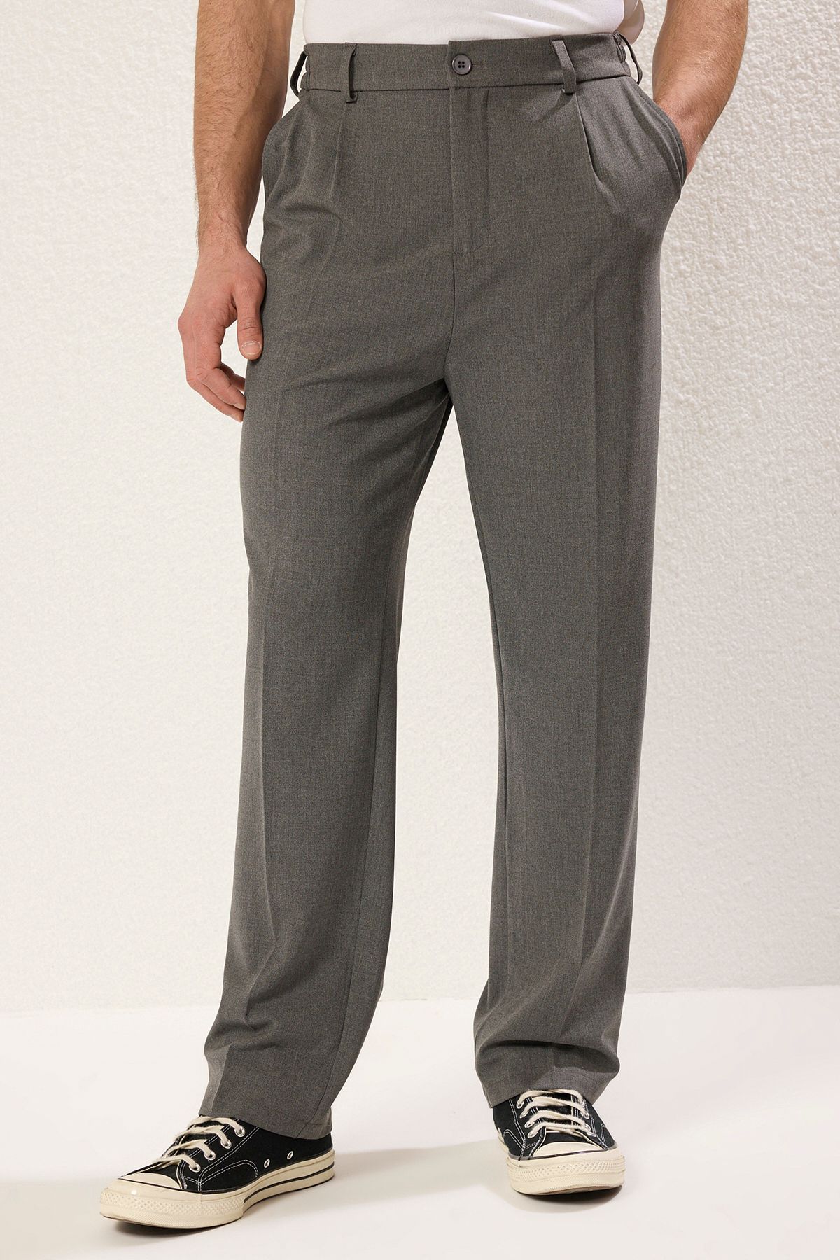 Trendyol Collection-Γκρι παντελόνι Wideleg φαρδύ άνετο υφαντό παντελόνι TMNSS25PL00009 6