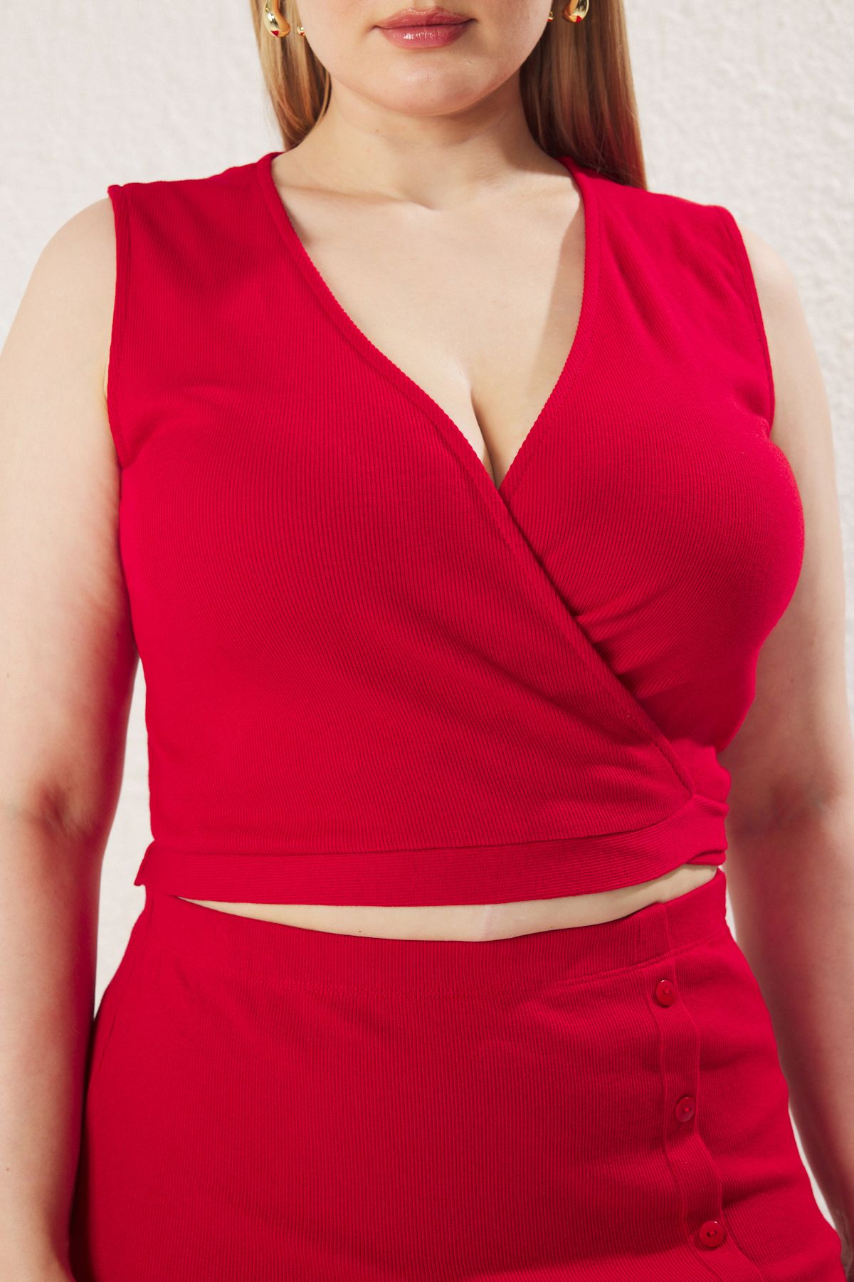 Trendyol Curve-Red Knitted Large Size Bottom-Top Set 4