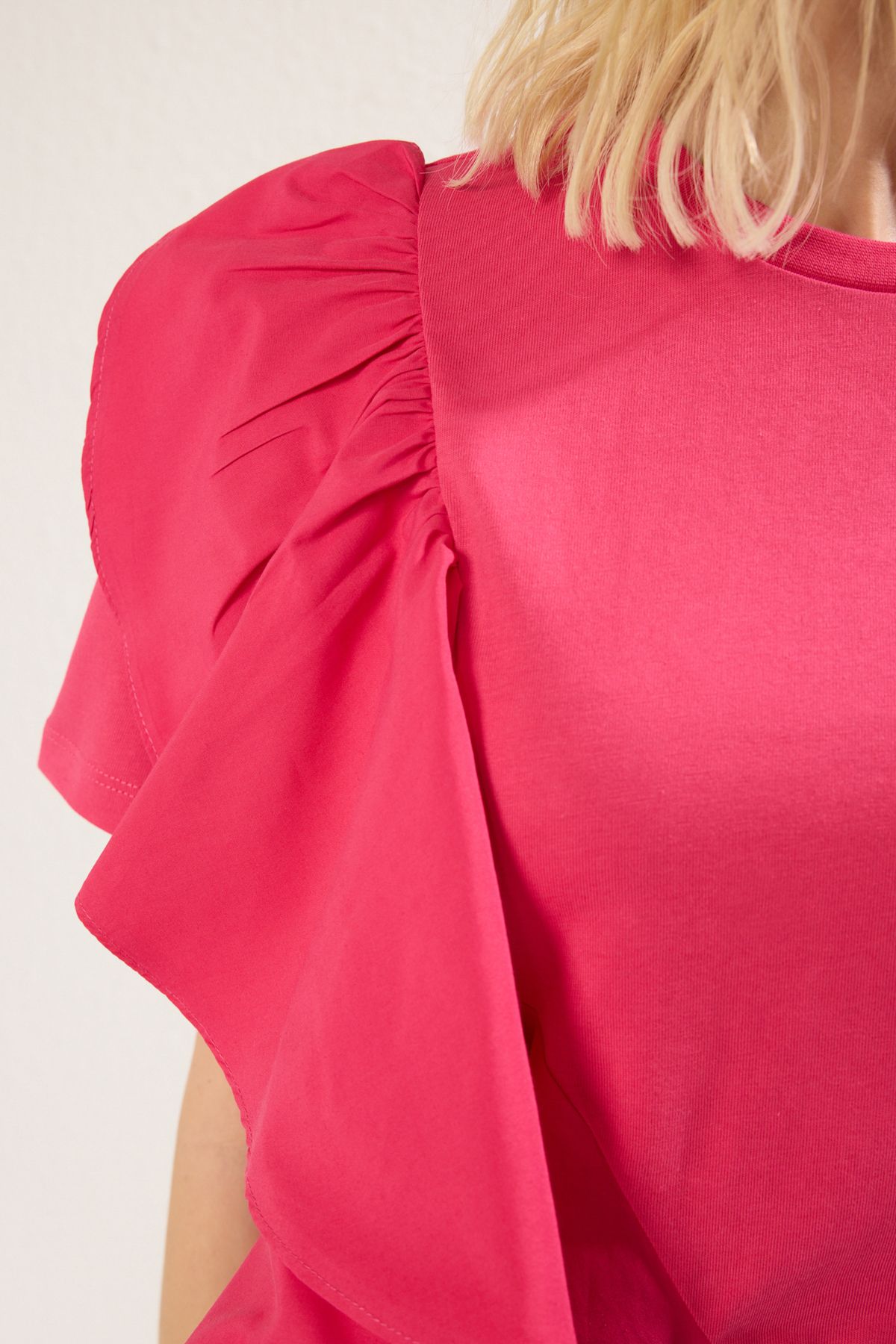 Trendyol Collection-Fuchsia Poplin Knitted Blouse - Ruffle Detail, Regular Fit Twoss25Bz00008 4