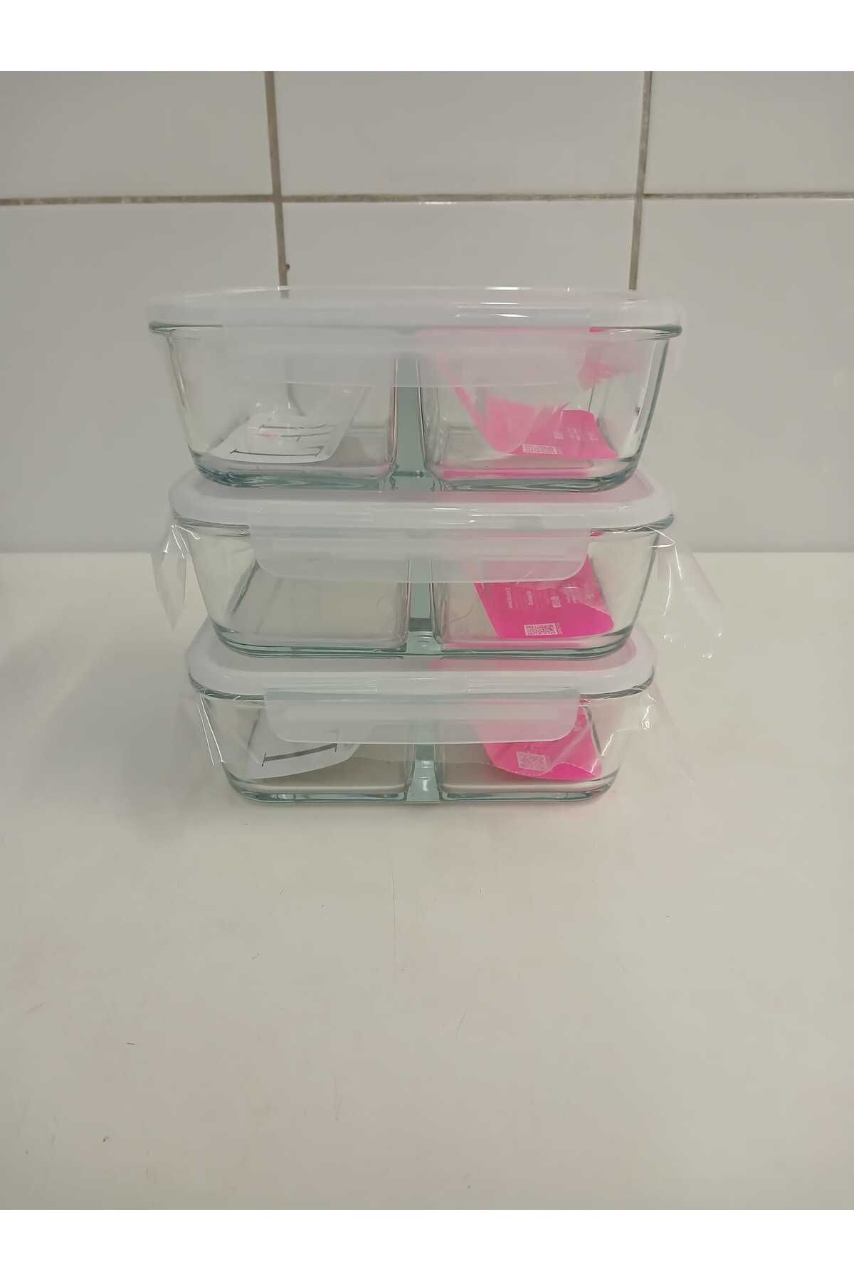 LAV-Feyzade Fresco Two Section Ziplock Glass Storage Container Set of 3 1120Cc Rectangular (Frs-297) 3