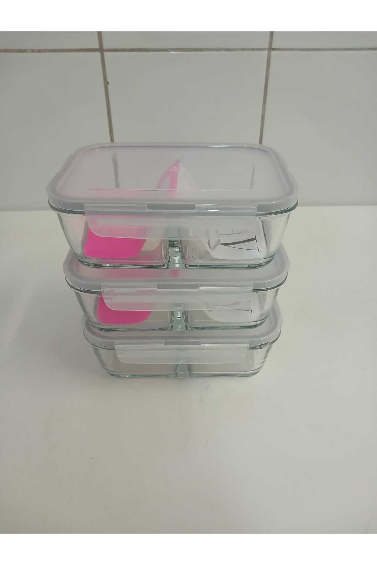 LAV-Feyzade Fresco Two Section Ziplock Glass Storage Container Set of 3 1120Cc Rectangular (Frs-297) 3