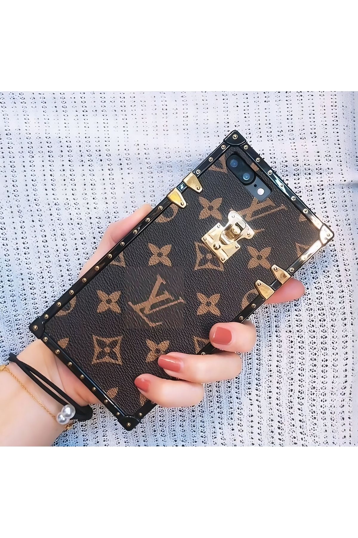 TRENDY KILIF iPhone (7 Plus/8 Plus) uyumlu LV Desenli Kasalı Kılıf