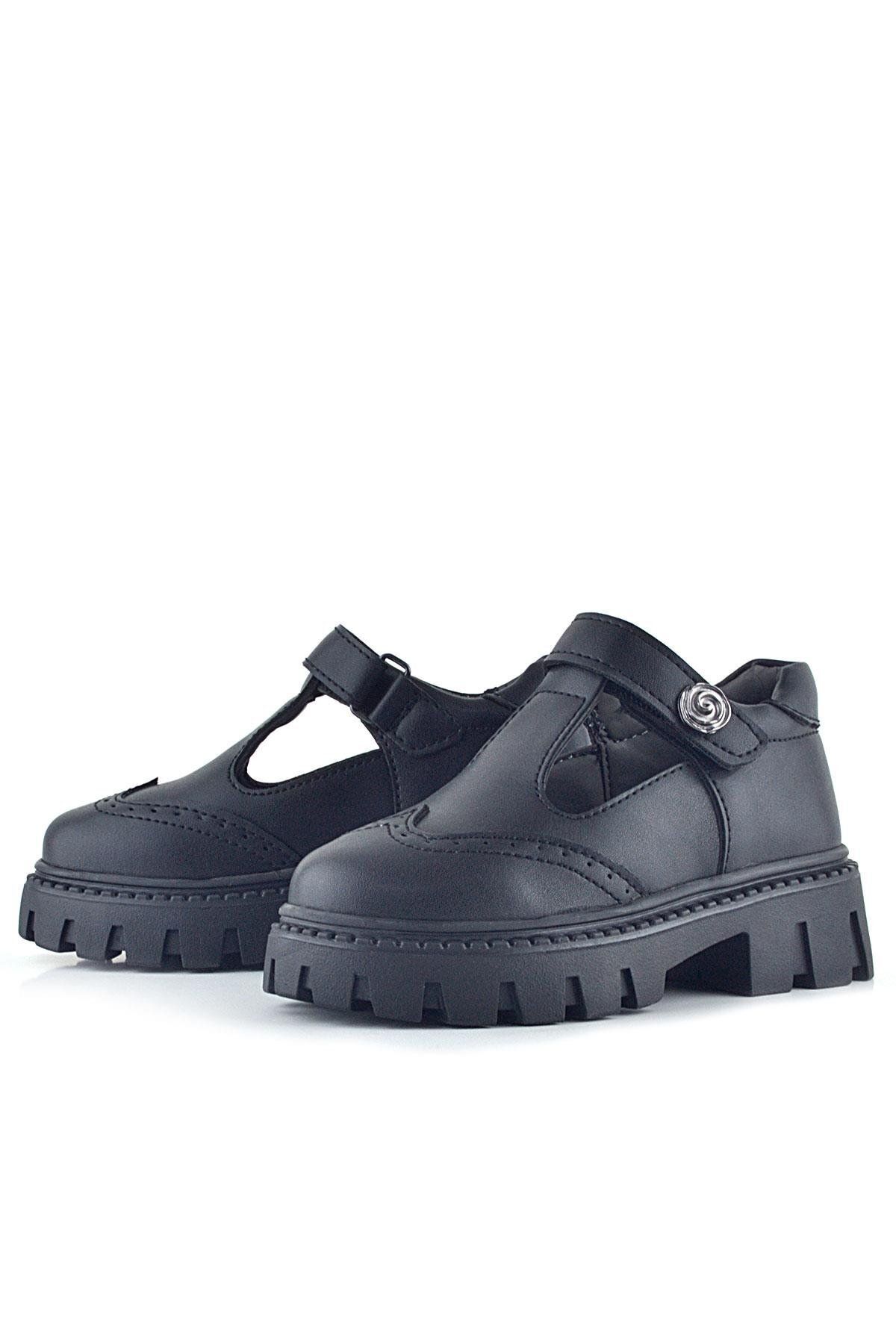 Rakerplus-Black Matte Velcro Metal Detailed Girls' Casual Shoes 5
