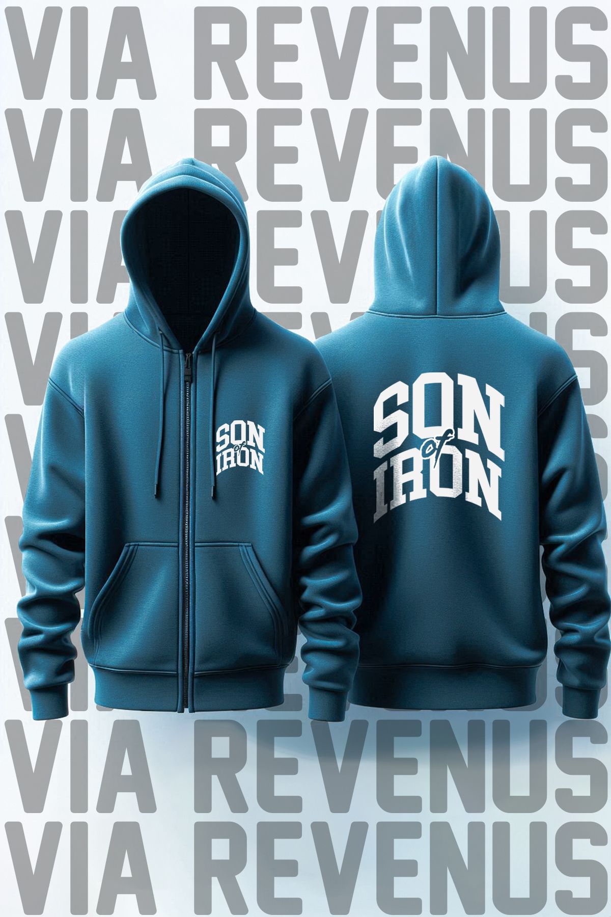 Vordevia Son of Iron Ön ve Arka Baskılı Unisex Fermuarlı Kapüşonlu Sweatshirt Hırka