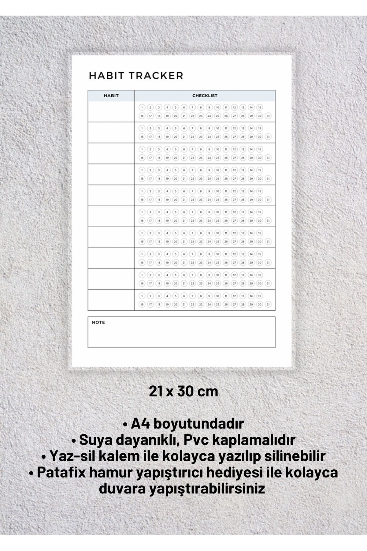 izmirdenet Yaz-Sil Habit Tracker (Alışkanlık Takibi) Planlayıcı Program A4 Poster (21x30 cm Pvc Kaplama)