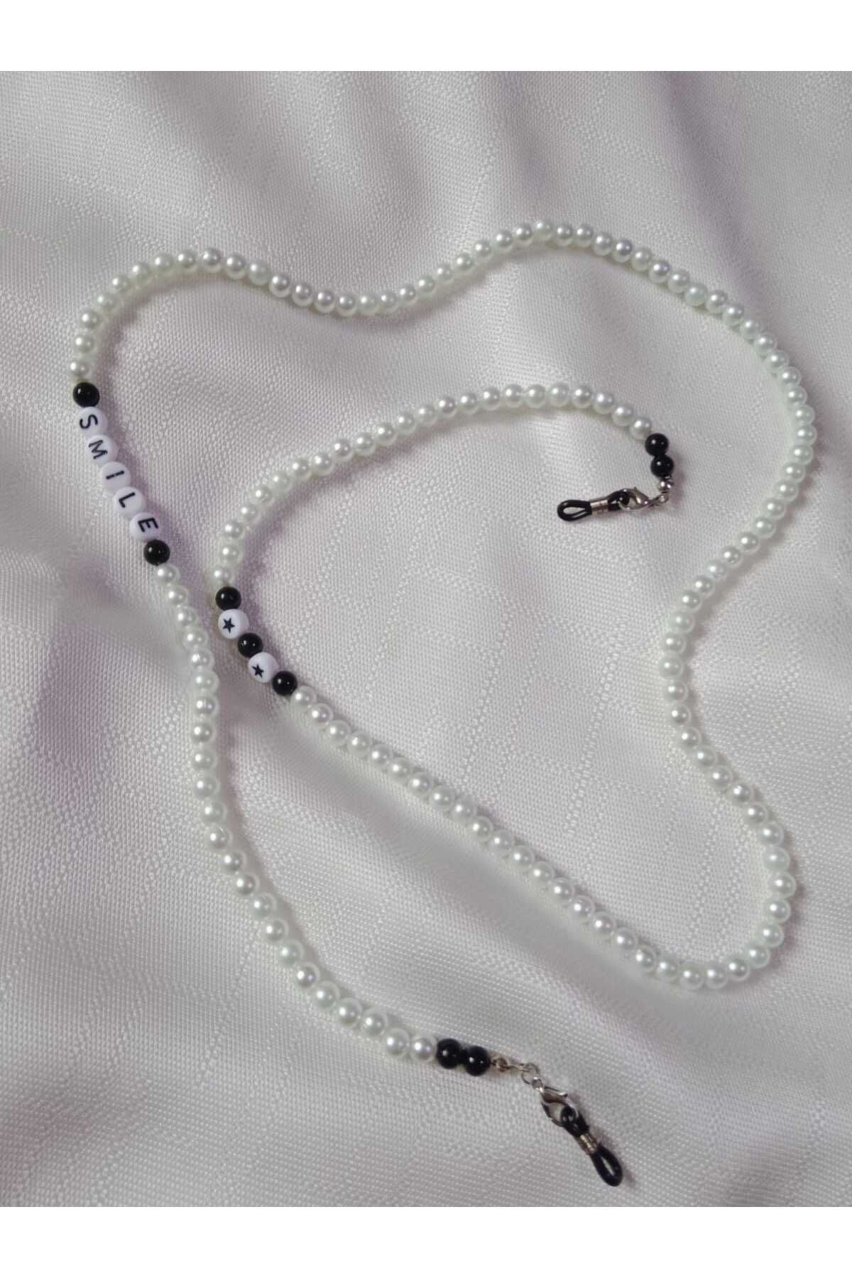 MODA MANANI-95cm Smile Written Black and White Glasses and Headphone Lanyard 2