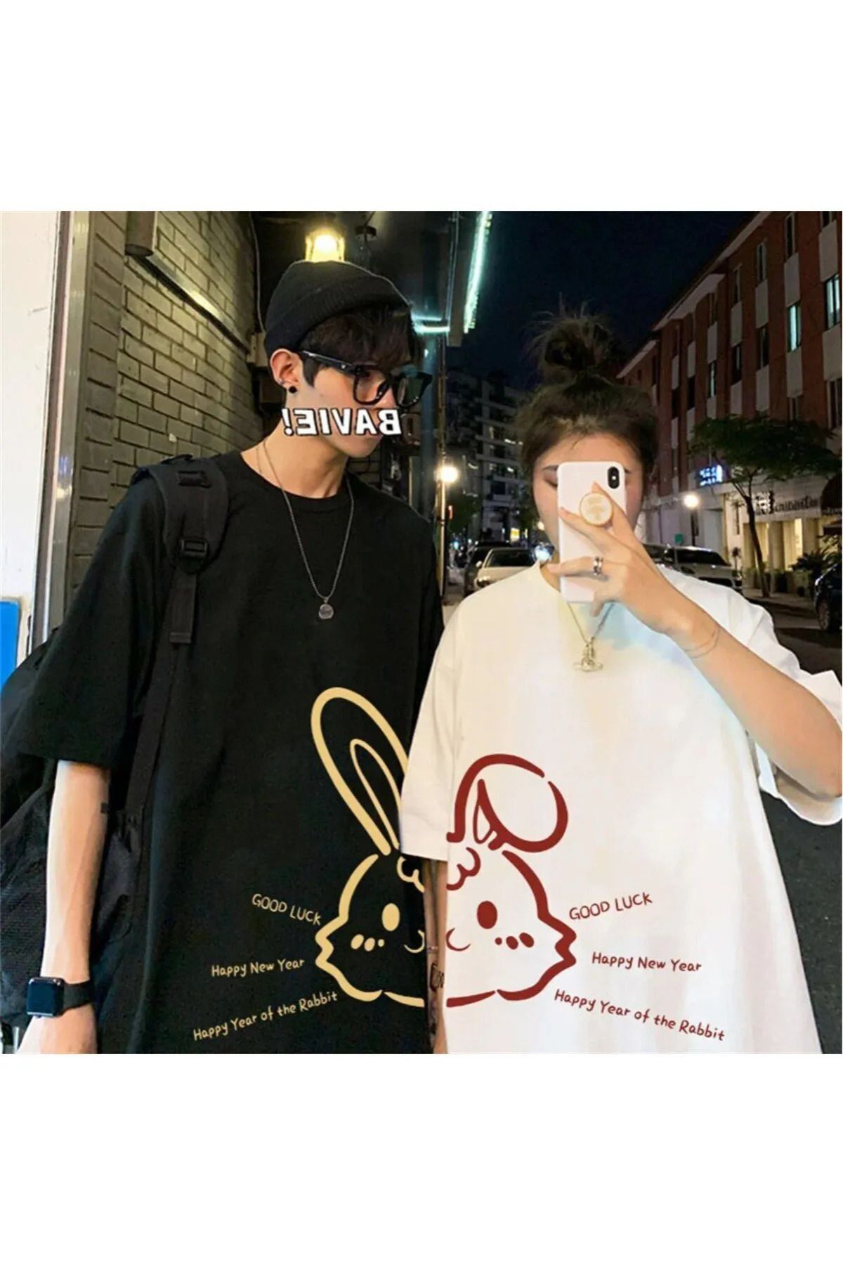 FECCY Pamuklu 2 Adet Tir Harajuku Style Çift Sevgili Kombinleri Couple Clothing Yeni Sezon