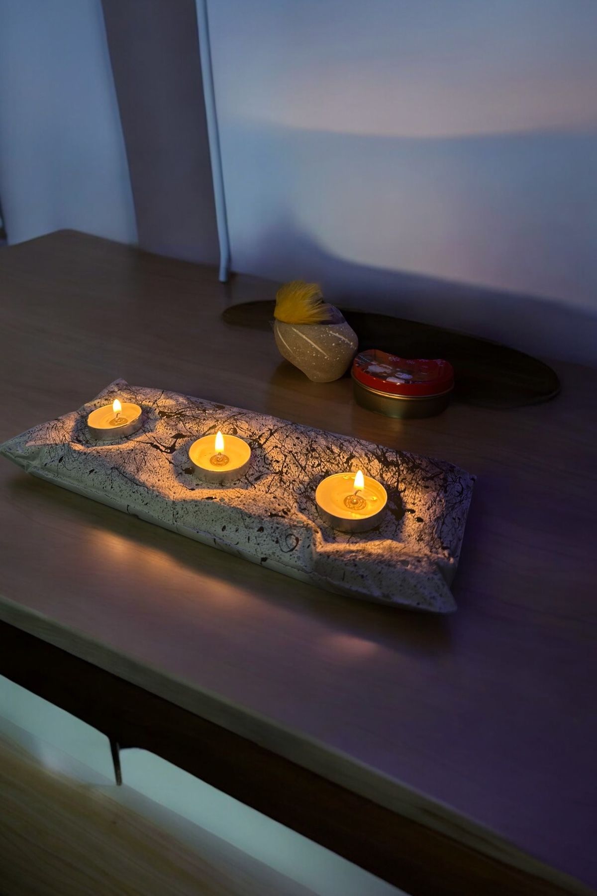 Home Dekoratif El yapımı 3 Lü Mum Seti tealight Mum Siyah Damar Detaylı