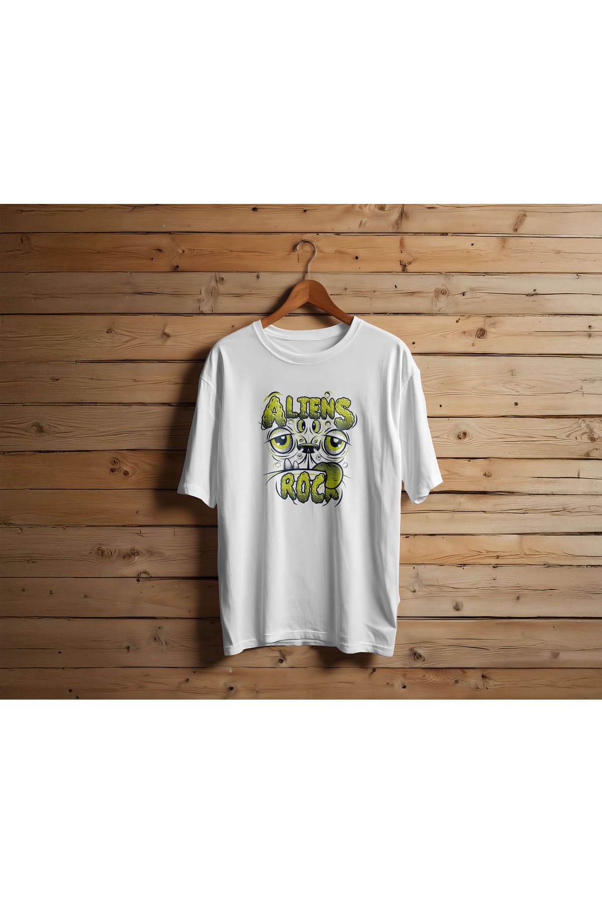 Gece Boutique Unisex Siyah AllıenRock  Baskılı Normal Kalıp Bisiklet Yaka Tshirt