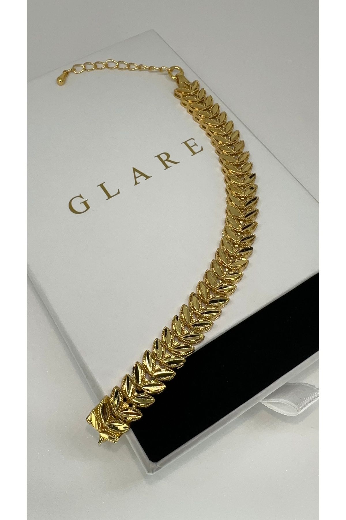 GLARE JEWELRY 22k Altın Modelinde Başak Model Çelik Bileklik 15+5 cm 4 Yıl Garantili