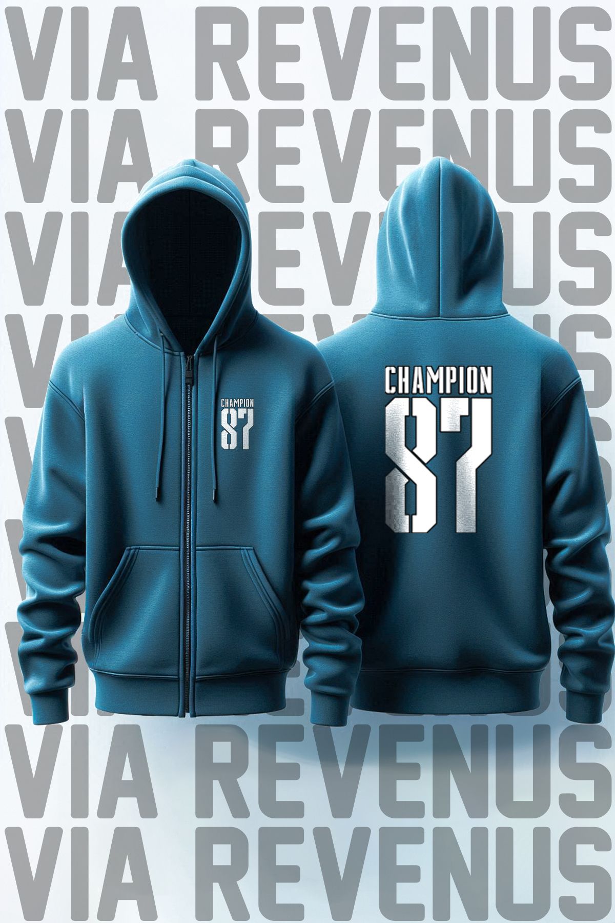 Vordevia Champion87 Ön ve Arka Baskılı Unisex Fermuarlı Kapüşonlu Sweatshirt Hırka