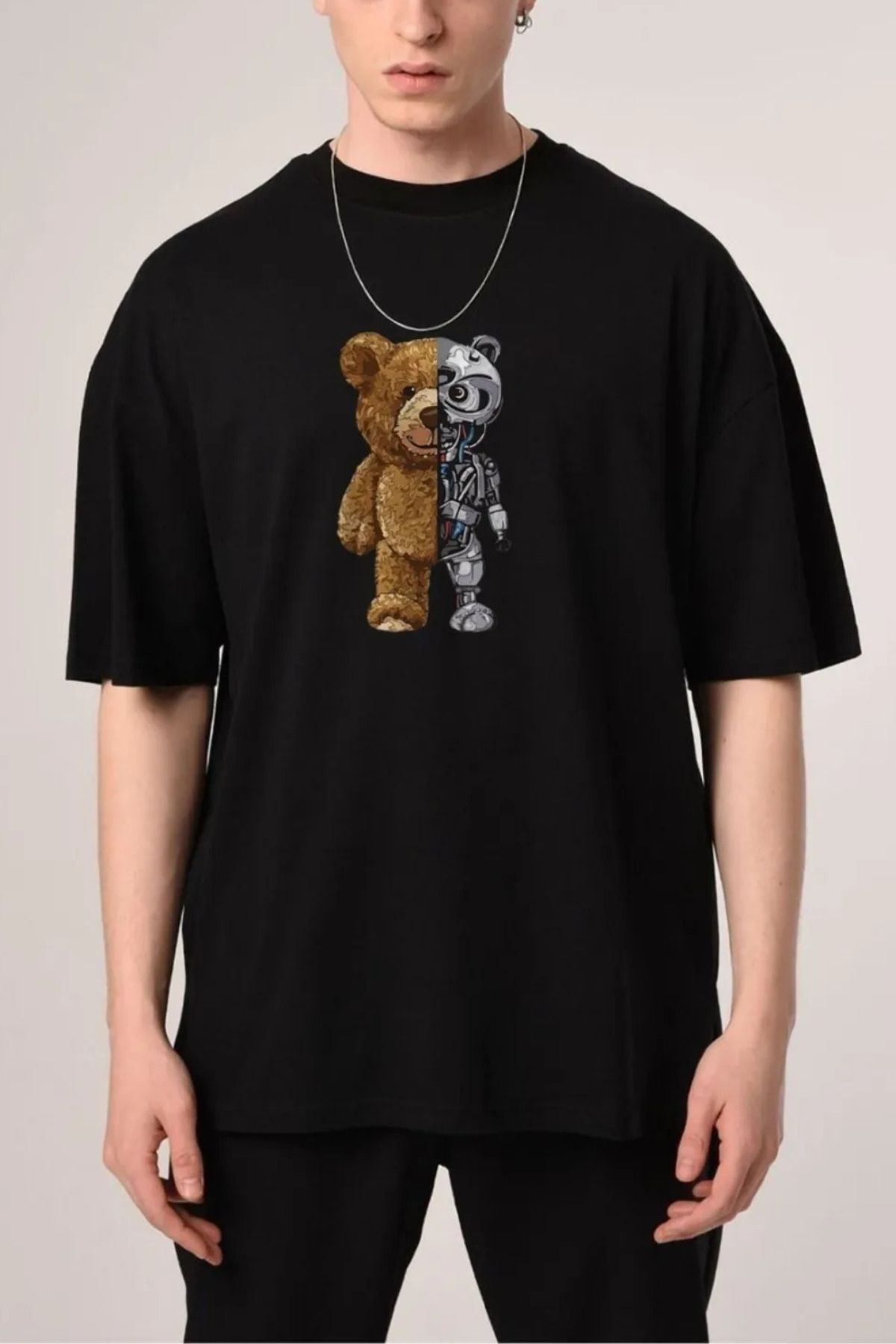 FECCY Pamuklu Cybear Baskılı Oversize T-shirt