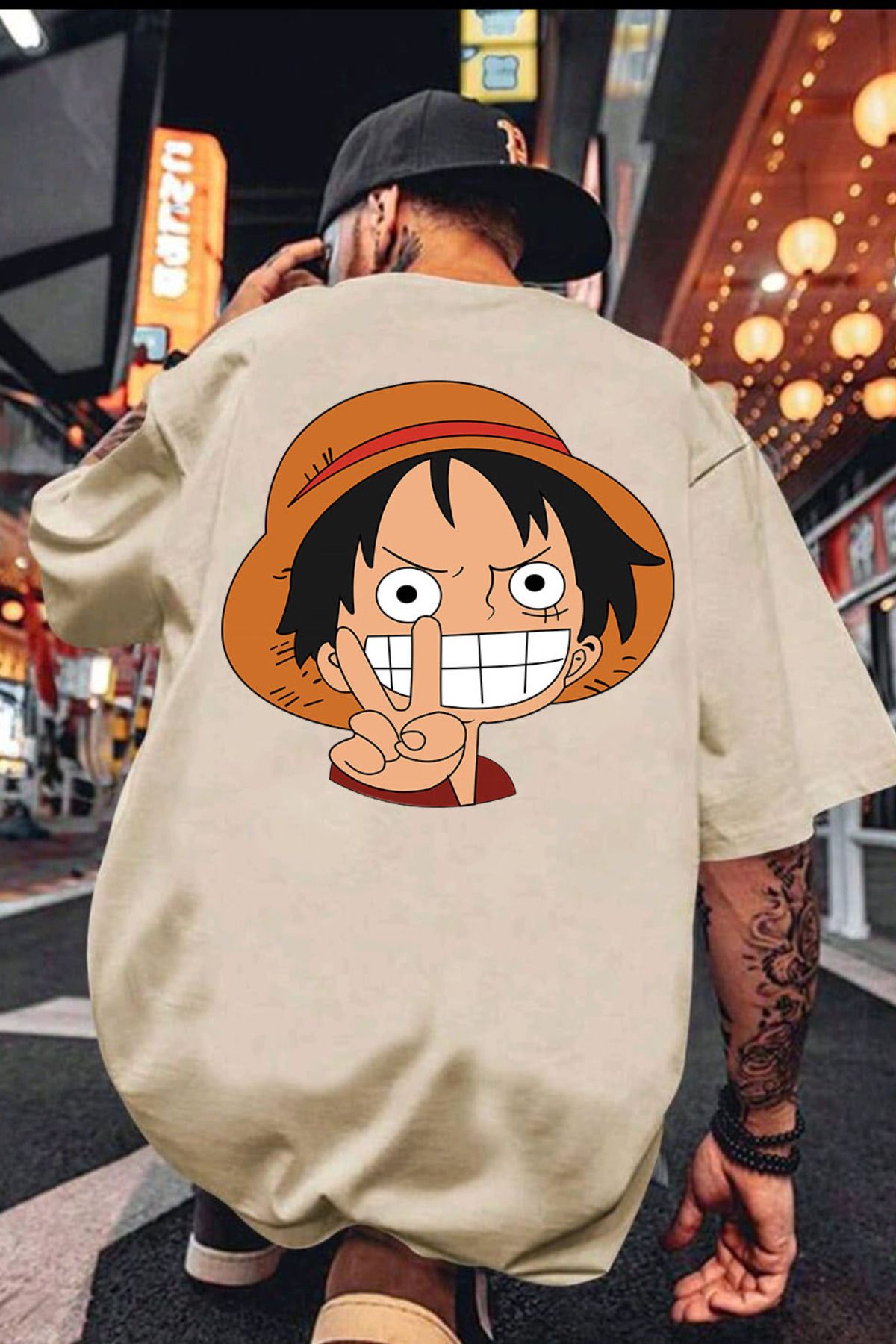 Wish BF Luffy Baskılı Oversize T-shirt