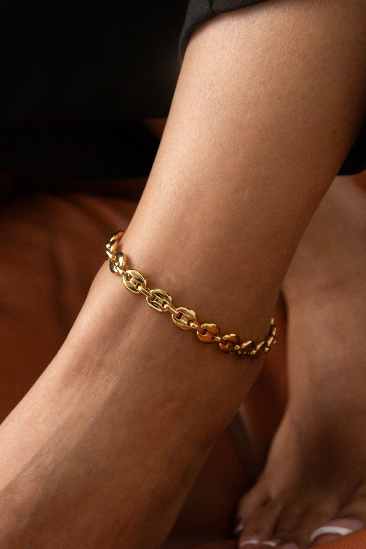 Steel Seafarer Model Chain Anklet Daily Use Unblack Coffee Bean Anklet 5mm 22cm 4cm
